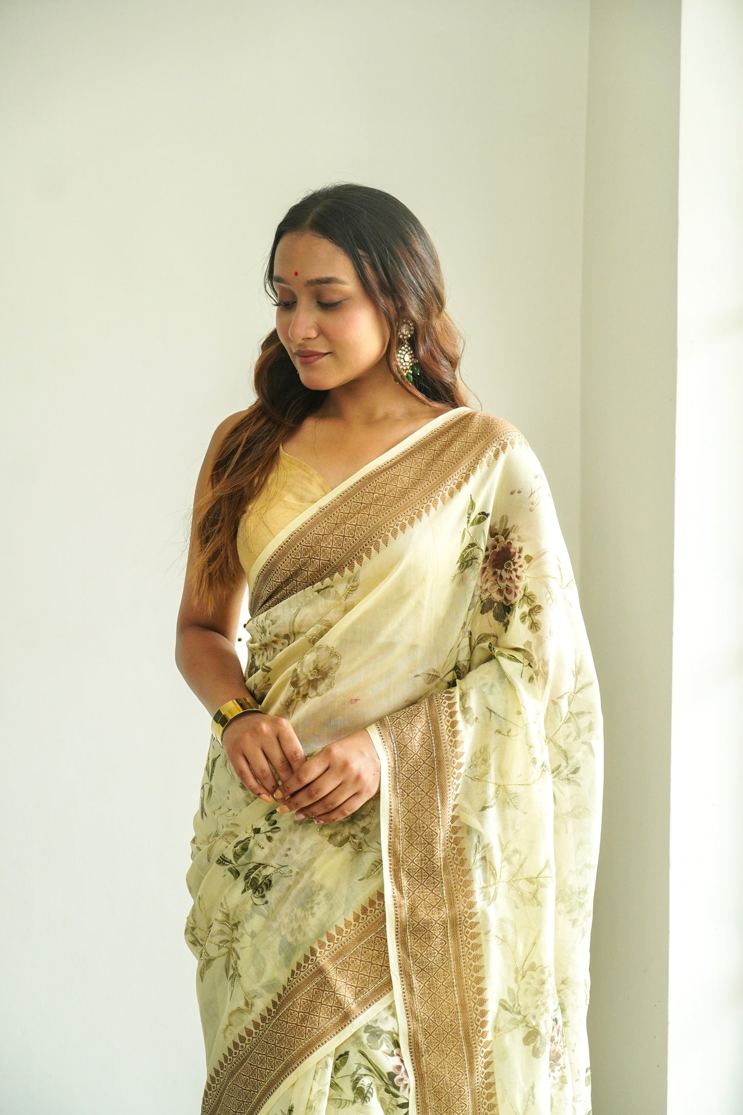'Fusion' Yellow Banarasi Chanderi Saree