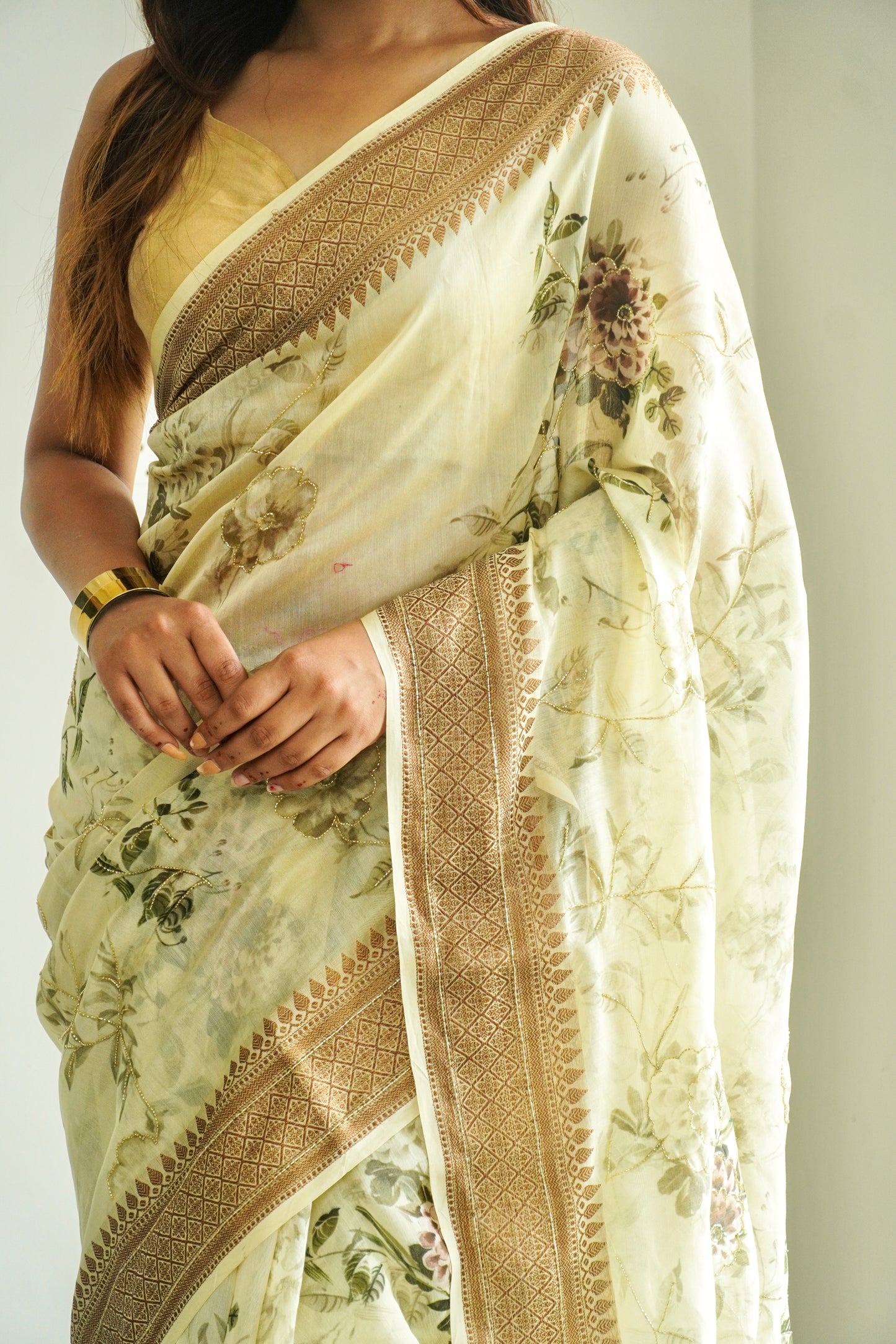 'Fusion' Yellow Banarasi Chanderi Saree