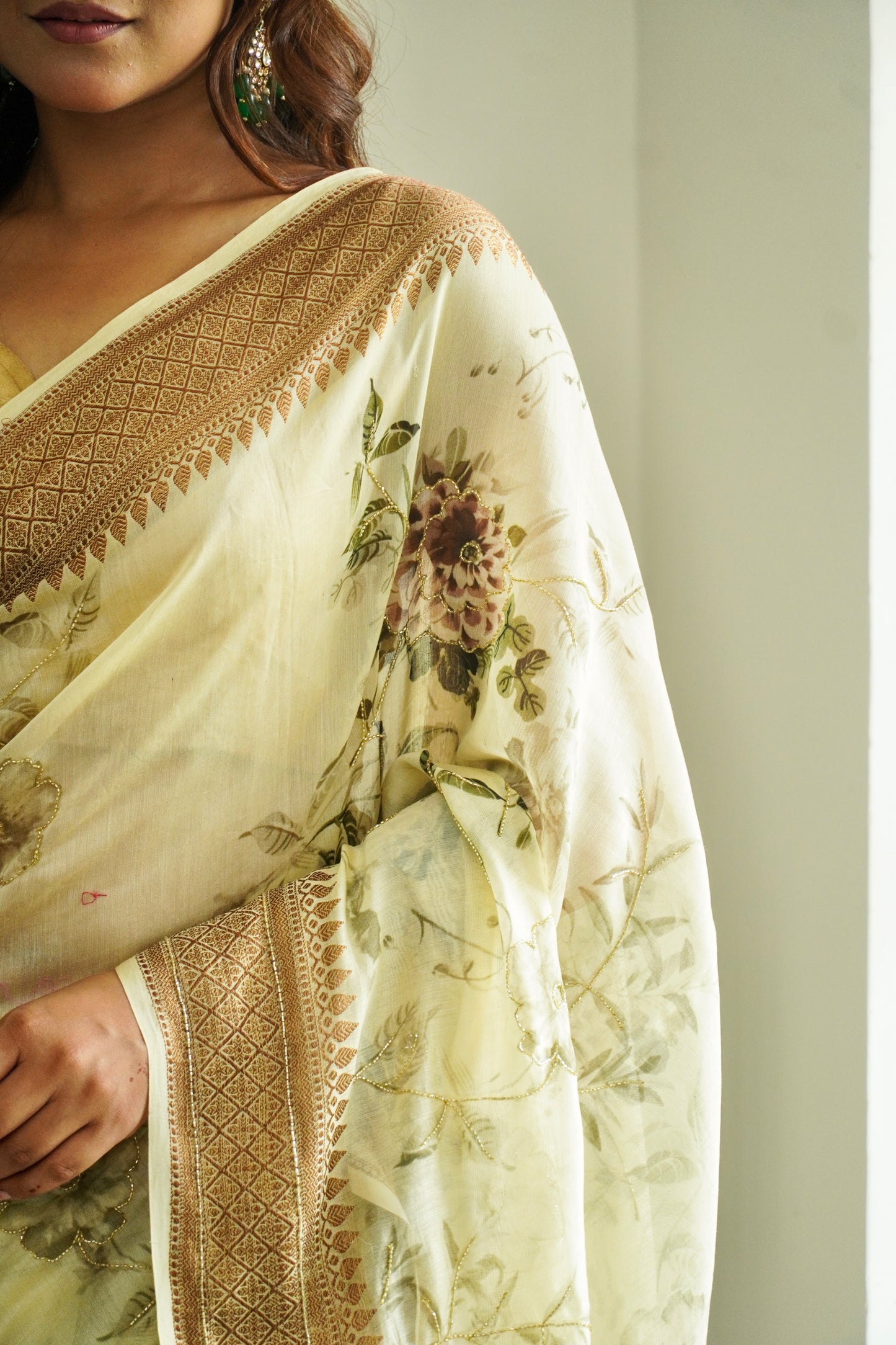 'Fusion' Yellow Banarasi Chanderi Saree