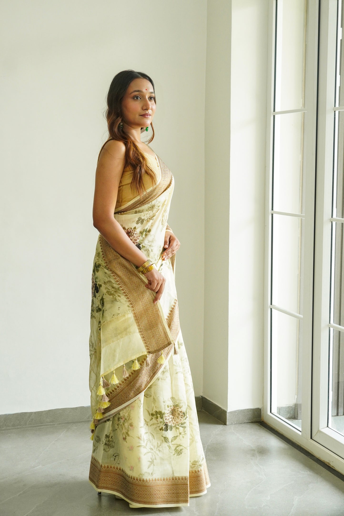 'Fusion' Yellow Banarasi Chanderi Saree