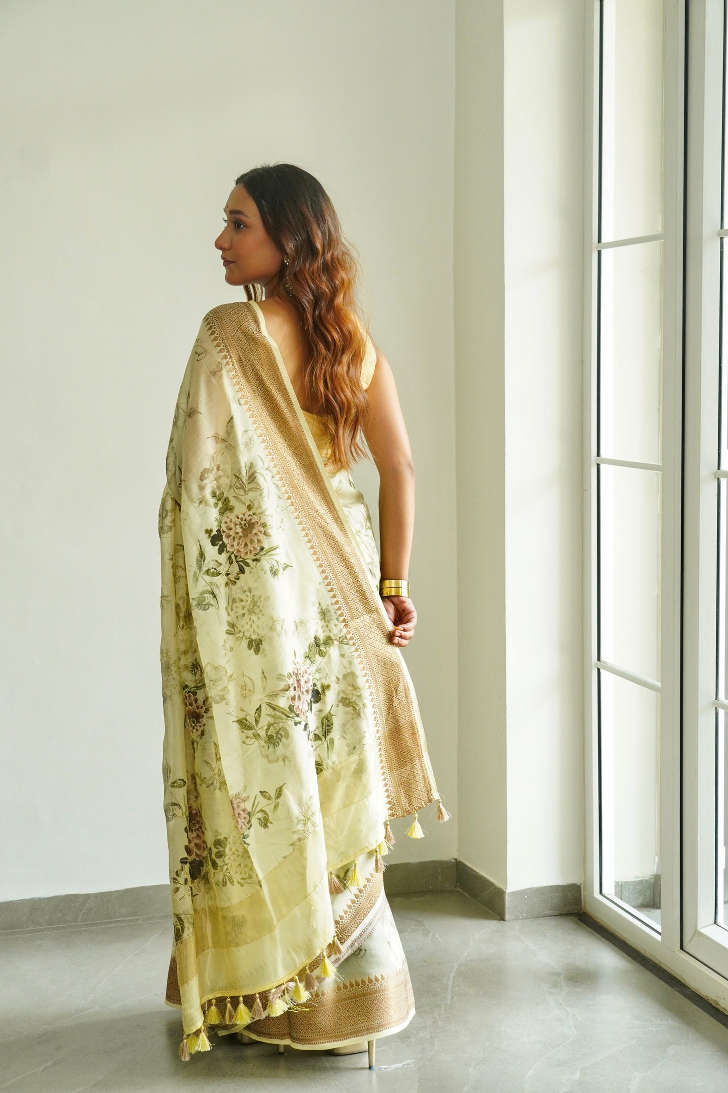 'Fusion' Yellow Banarasi Chanderi Saree