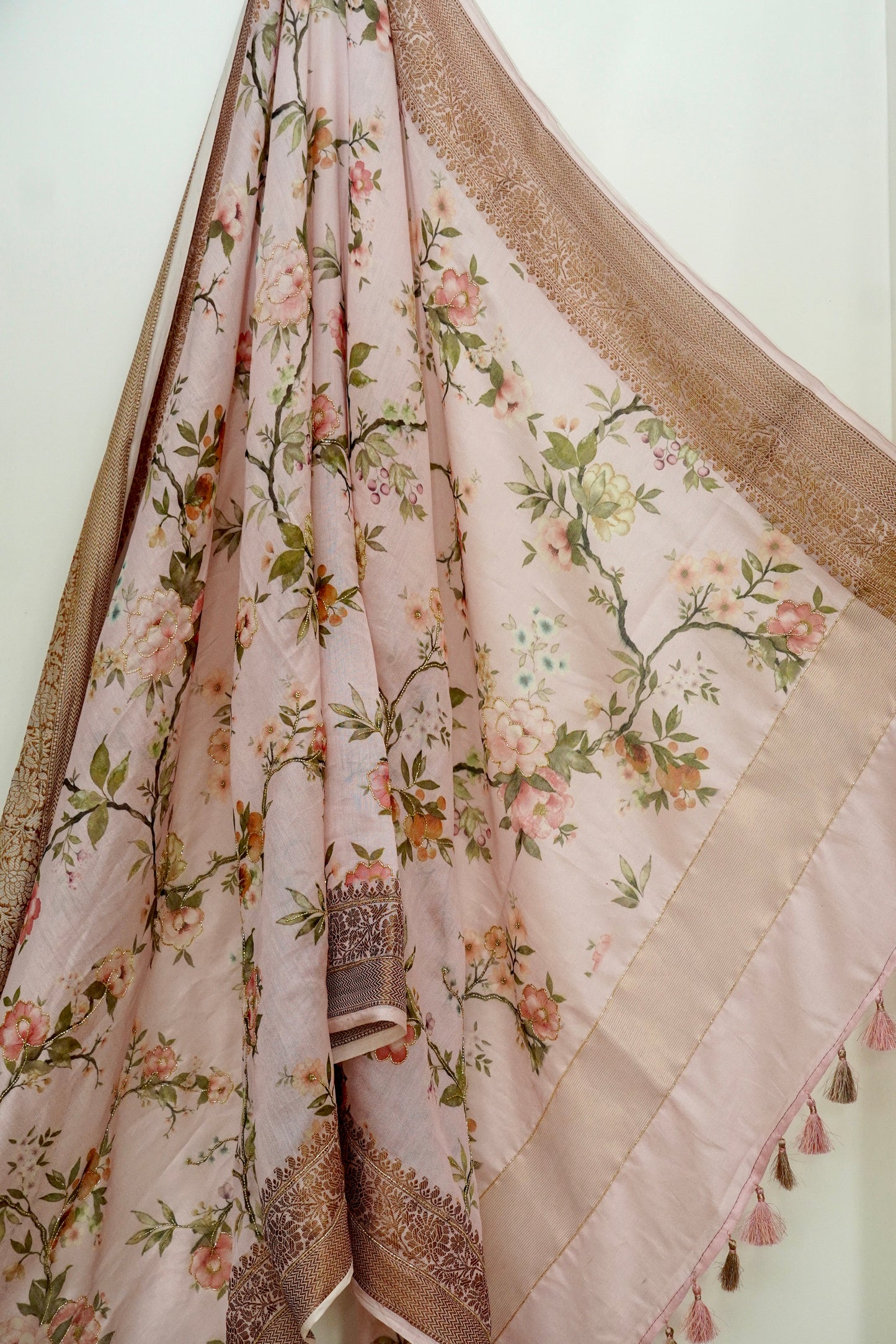 'Fusion' Peach Pink Banarasi Chanderi Saree