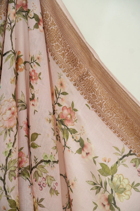 'Fusion' Peach Pink Banarasi Chanderi Saree