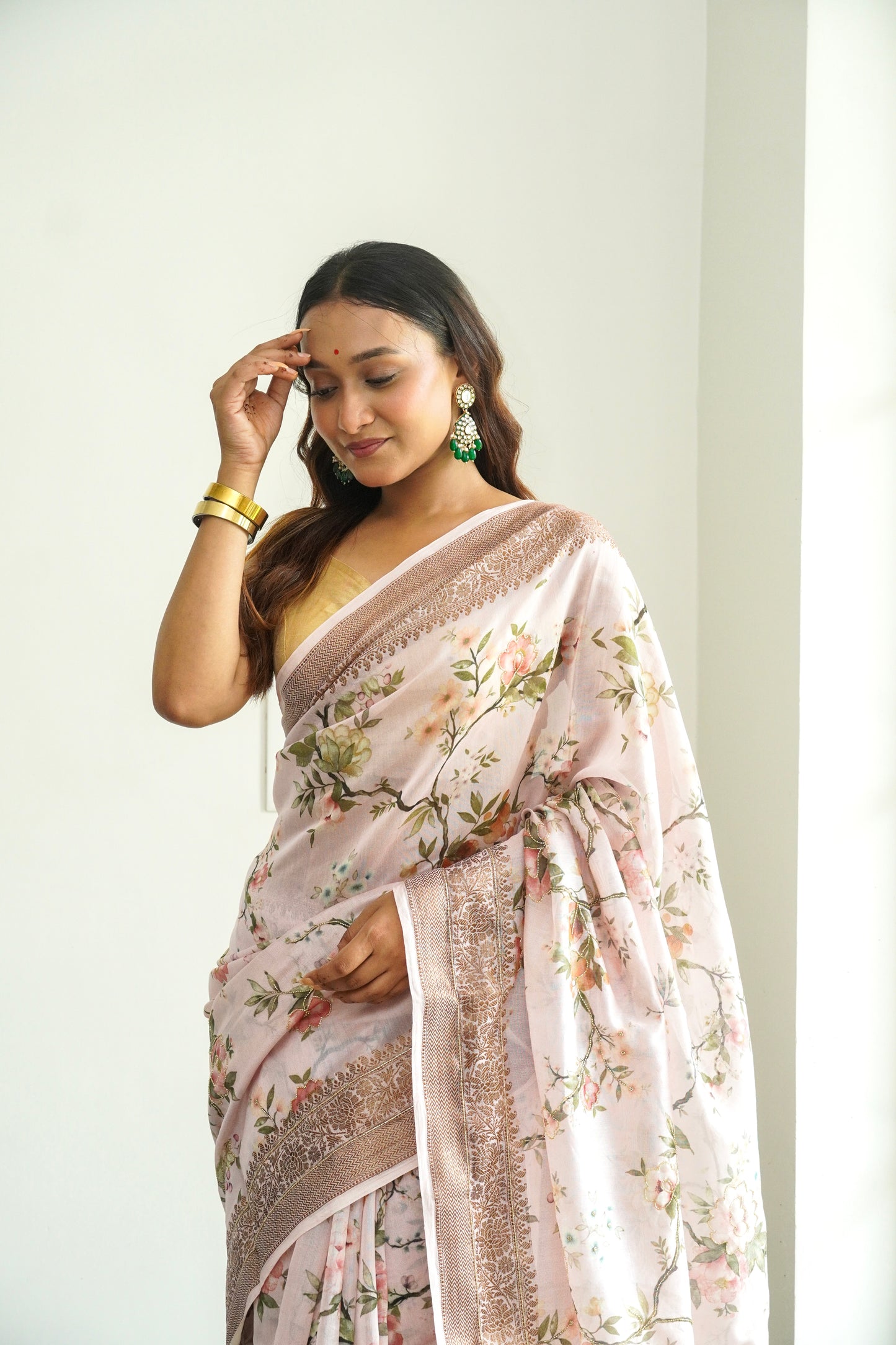 'Fusion' Peach Pink Banarasi Chanderi Saree