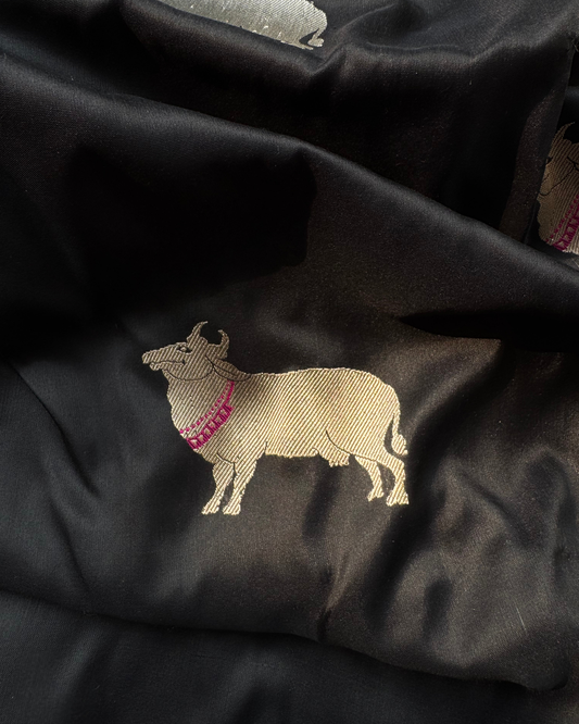 Black Pure Banarasi Katan Ektara Silk Saree