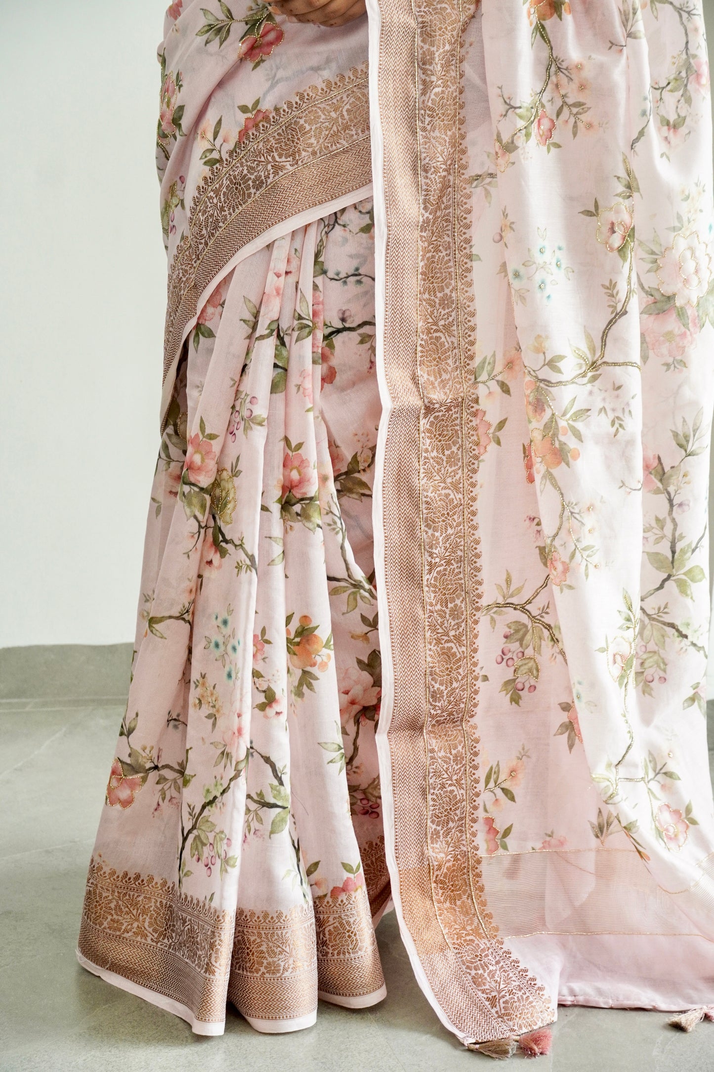 'Fusion' Peach Pink Banarasi Chanderi Saree