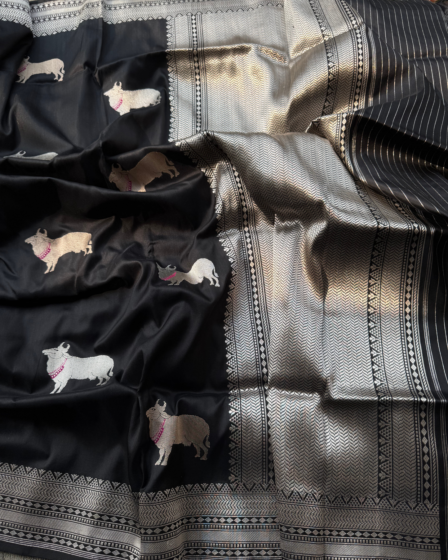 Black Pure Banarasi Katan Ektara Silk Saree