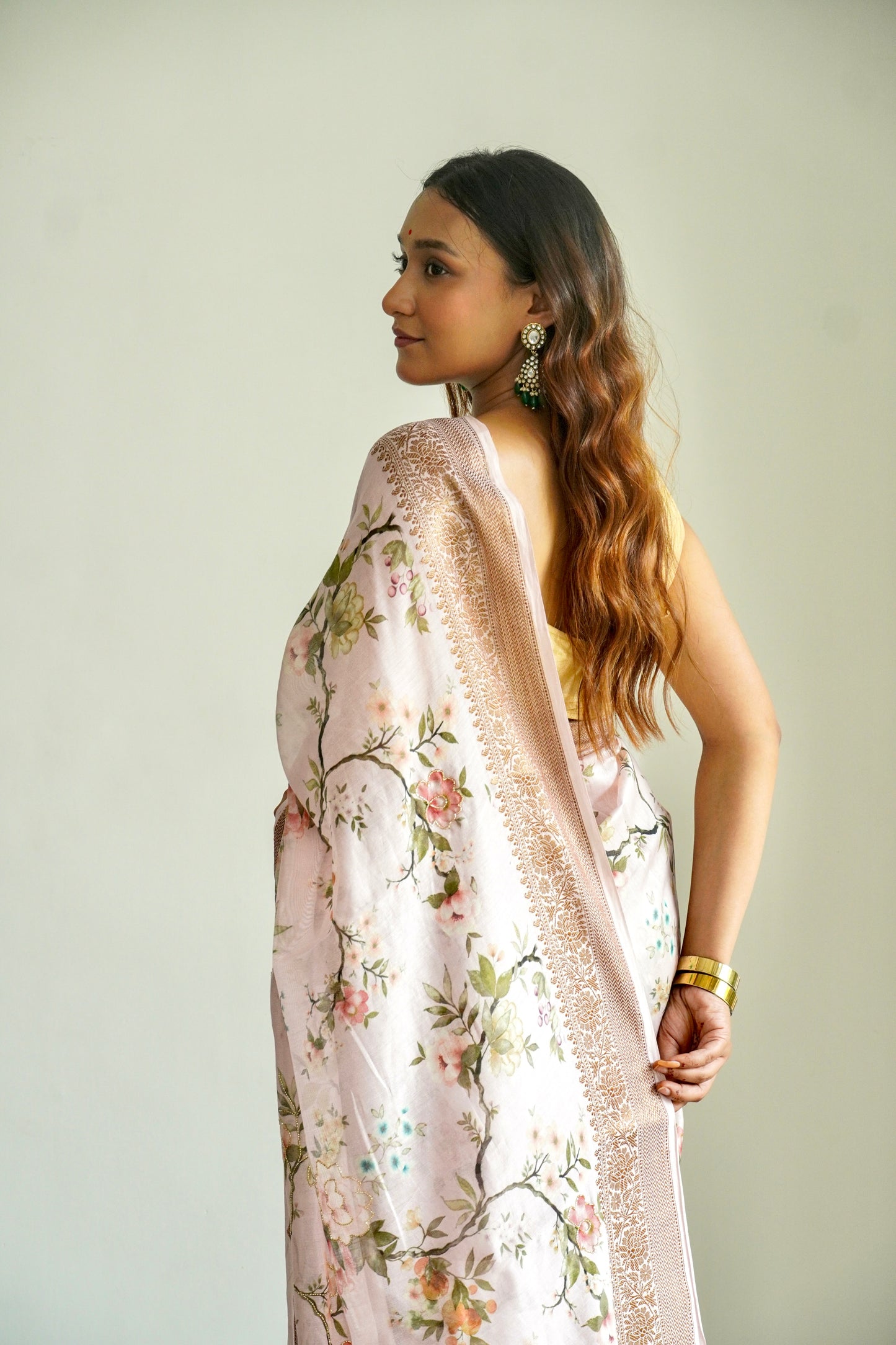 'Fusion' Peach Pink Banarasi Chanderi Saree