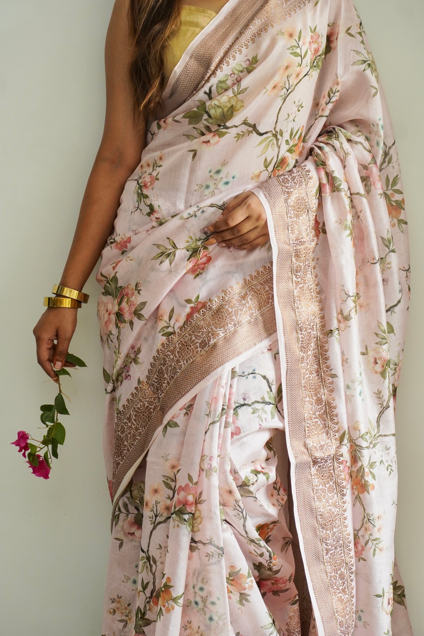 'Fusion' Peach Pink Banarasi Chanderi Saree