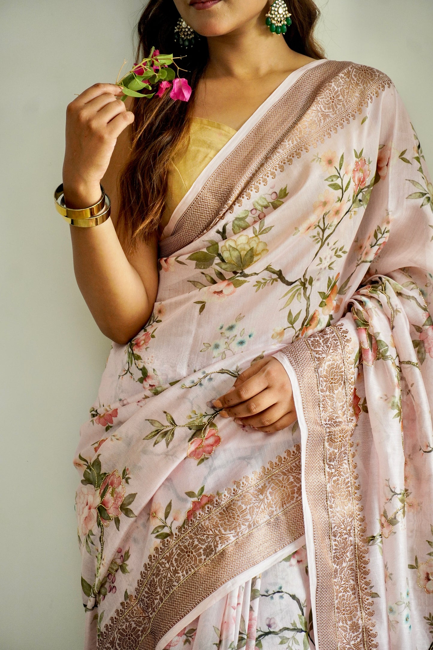 'Fusion' Peach Pink Banarasi Chanderi Saree