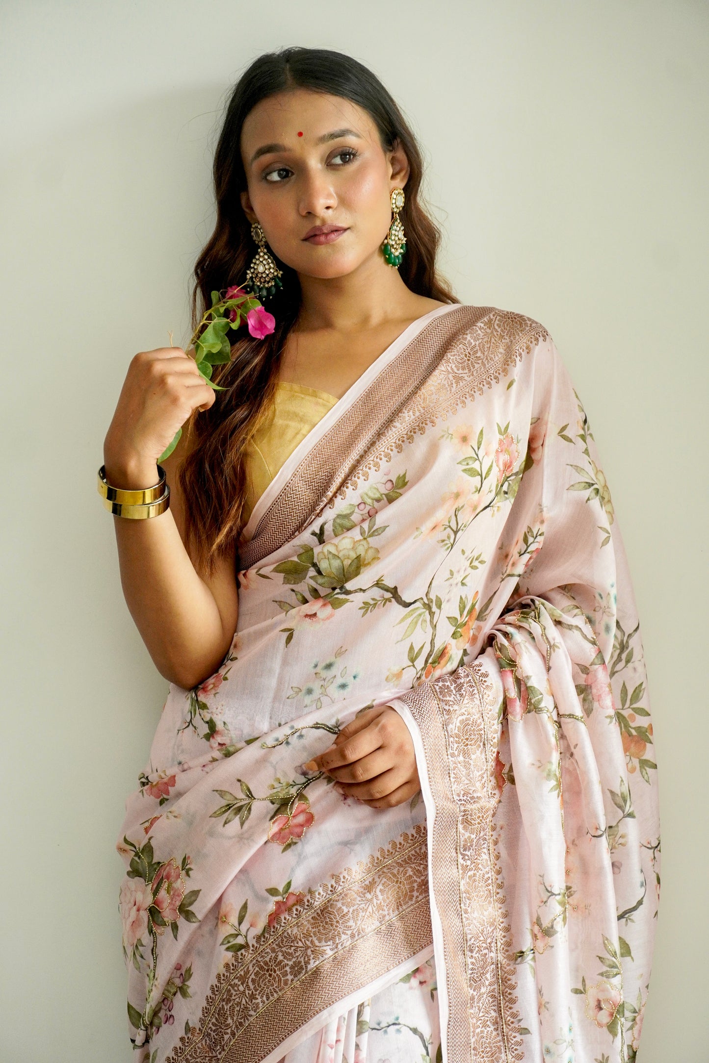 'Fusion' Peach Pink Banarasi Chanderi Saree