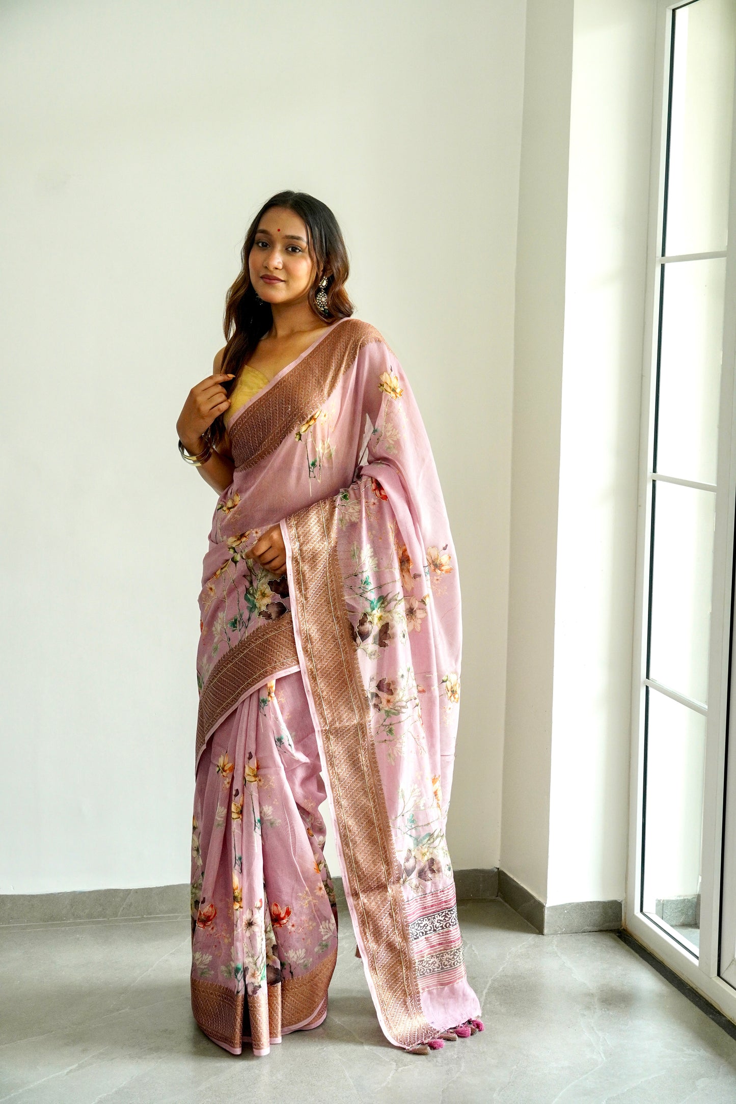 'Fusion' Dark Pink Banarasi Chanderi Saree