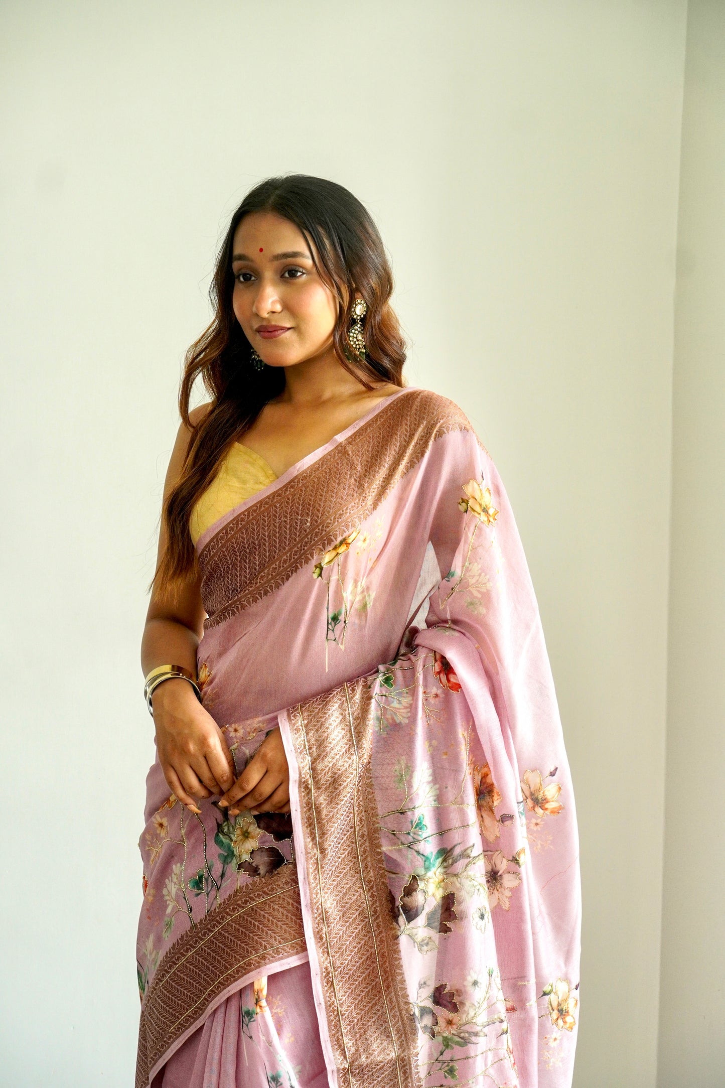 'Fusion' Dark Pink Banarasi Chanderi Saree
