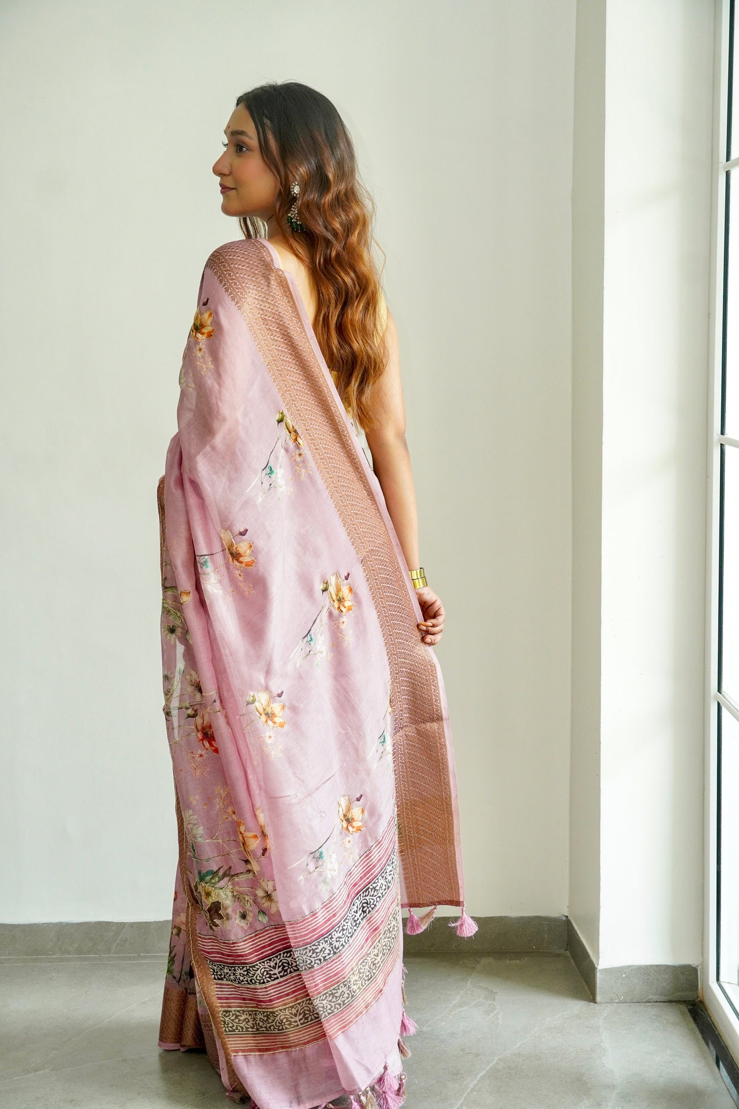 'Fusion' Dark Pink Banarasi Chanderi Saree