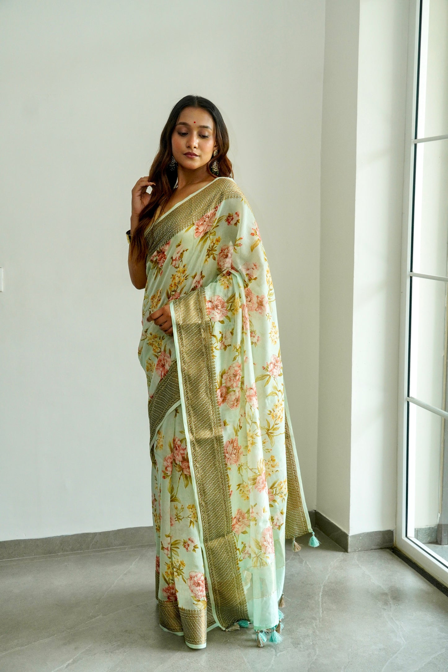 'Fusion' Green Banarasi Chanderi Saree