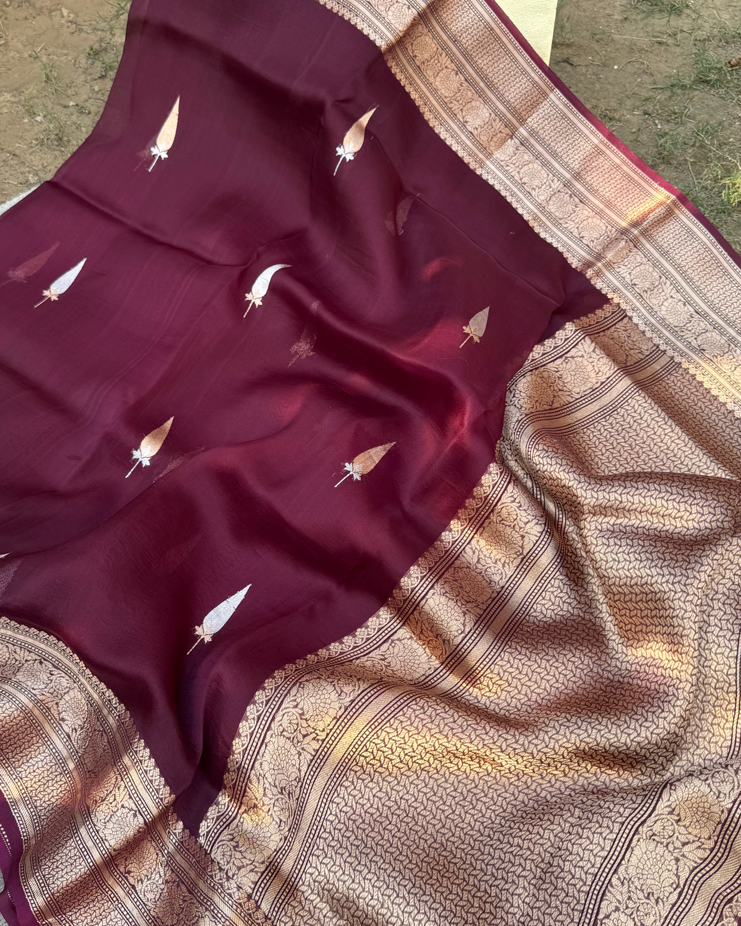 Magenta Pink Pure Banarasi Kora Silk Saree