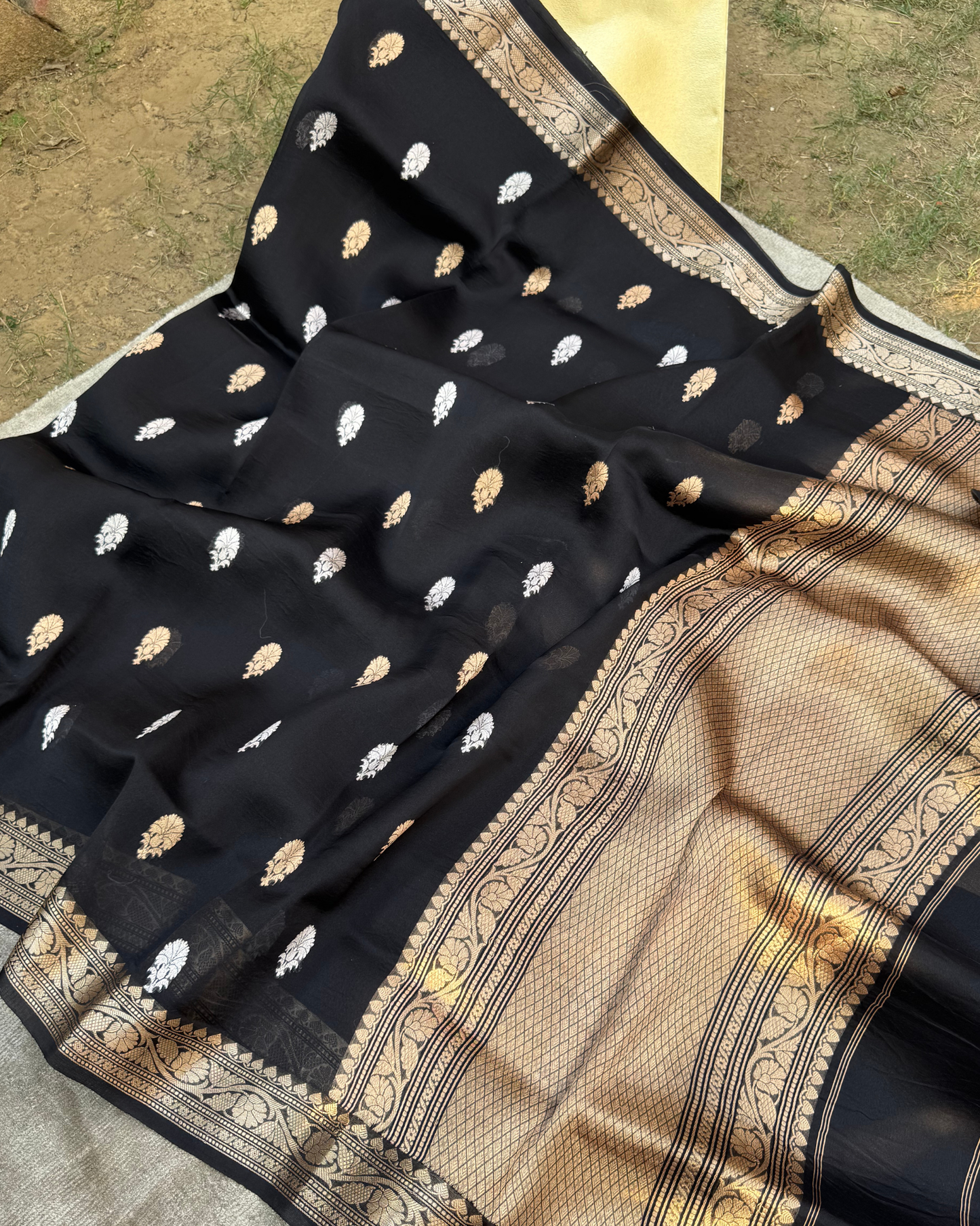 Black Pure Banarasi Kora Silk Saree