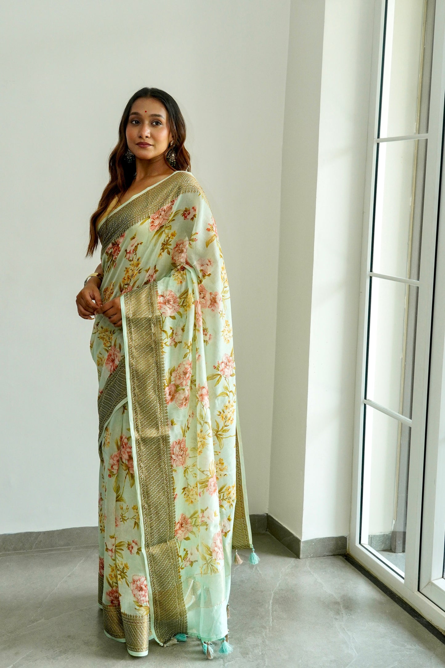 'Fusion' Green Banarasi Chanderi Saree