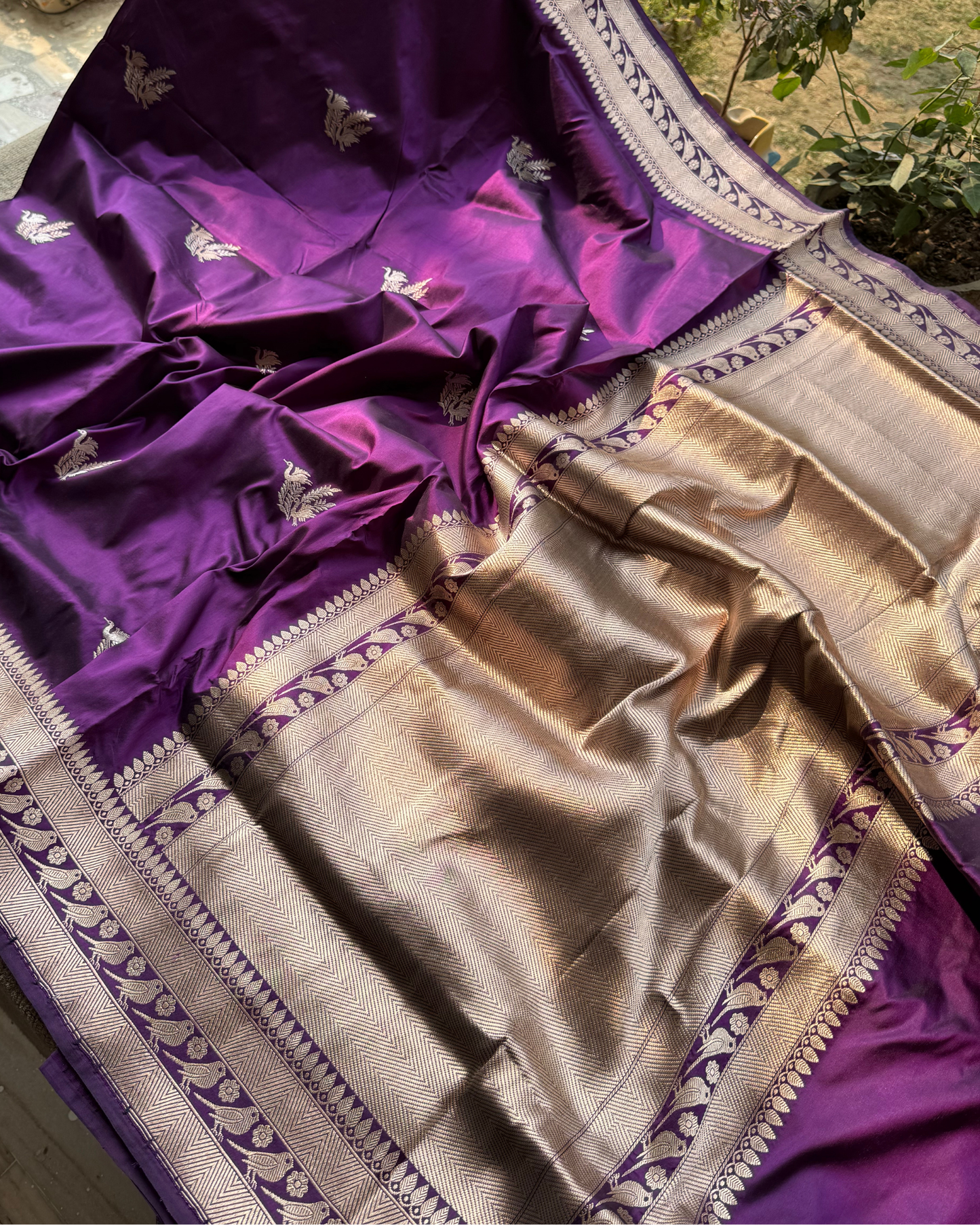 Lavender Pure Banarasi Katan Ektara Silk Saree