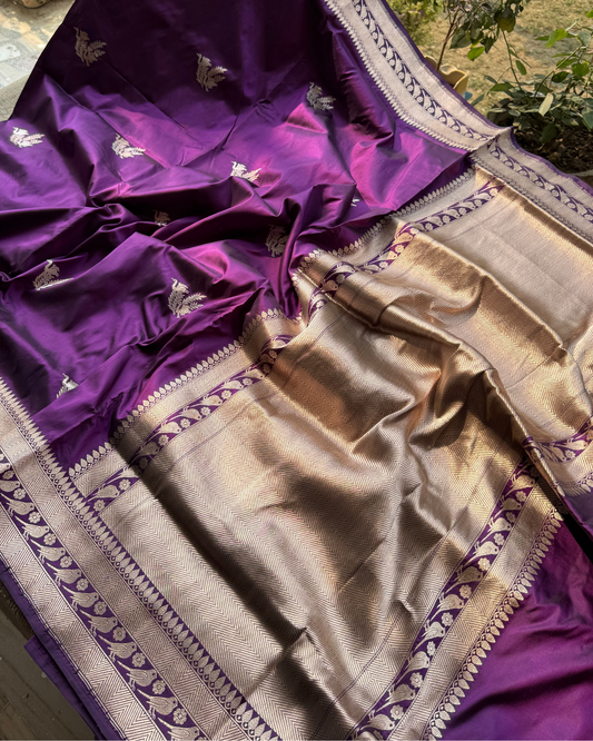 Lavender Pure Banarasi Katan Ektara Silk Saree