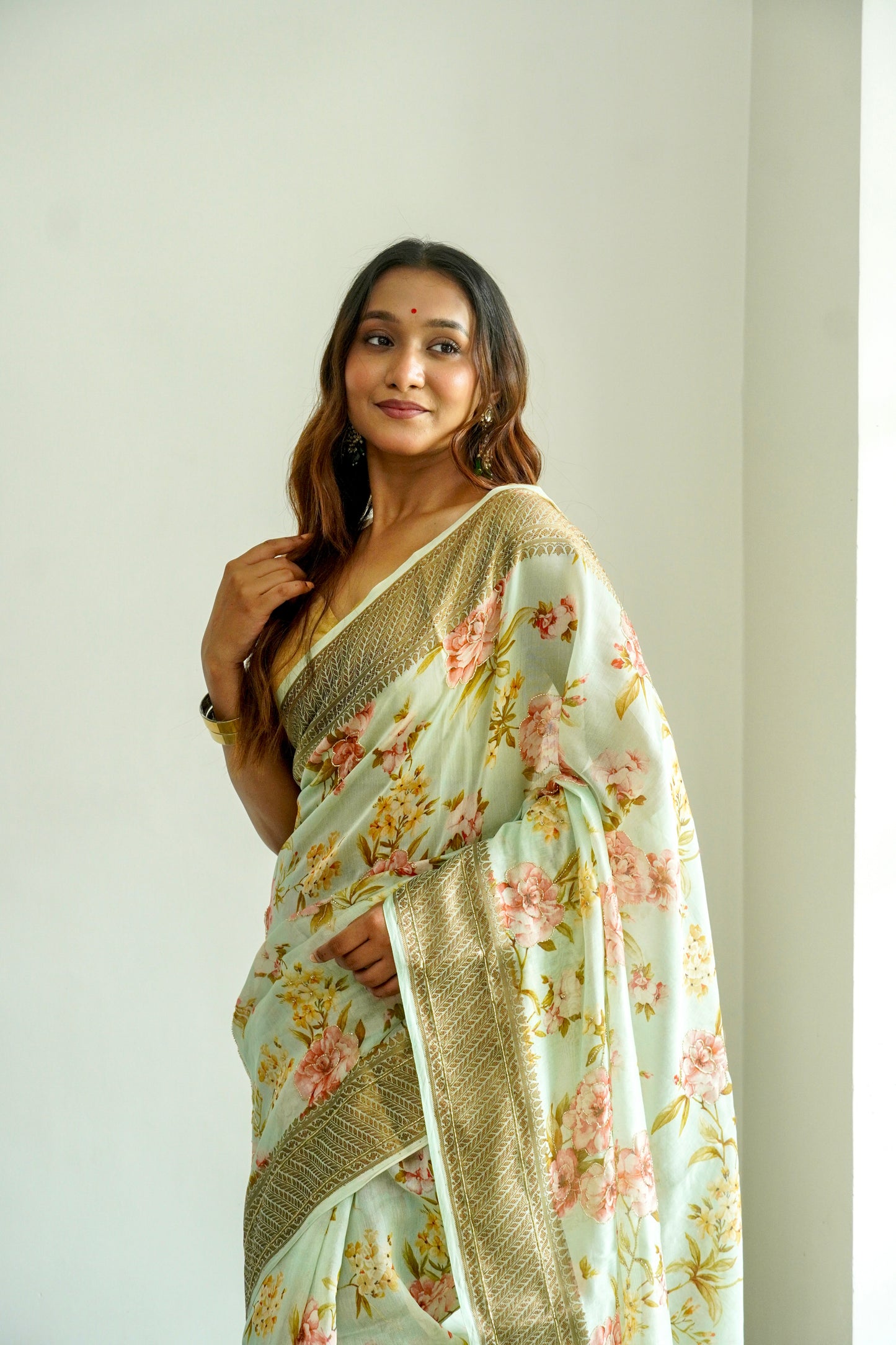 'Fusion' Green Banarasi Chanderi Saree