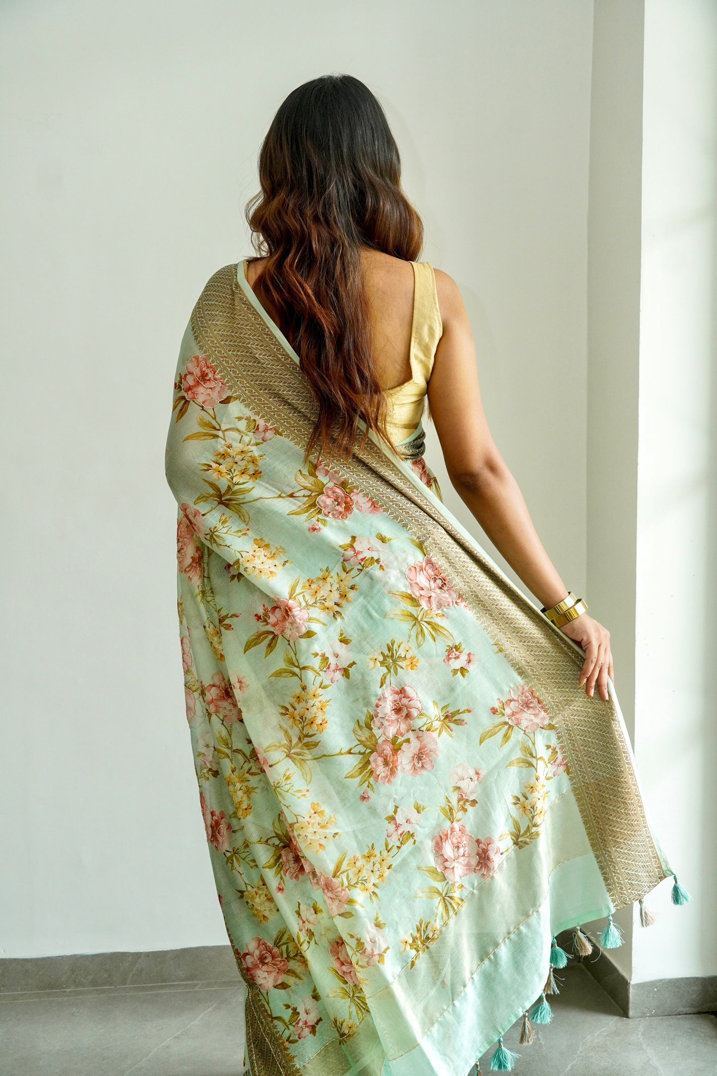 'Fusion' Green Banarasi Chanderi Saree