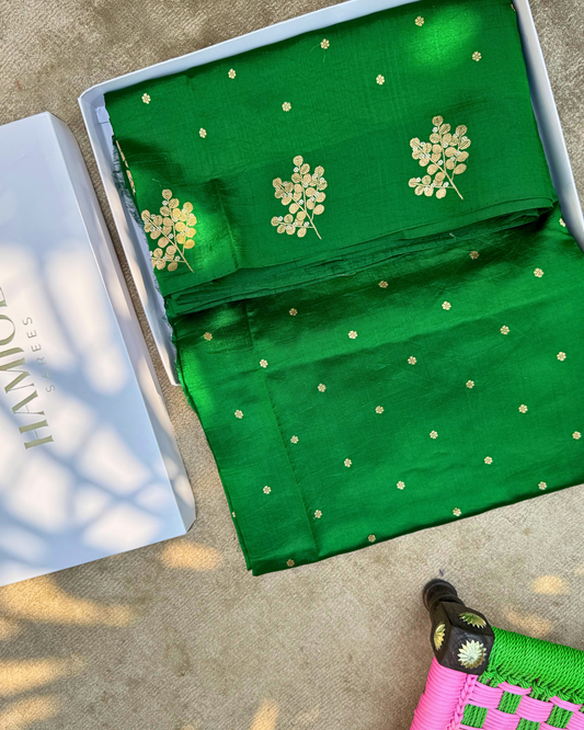 Dare Green Pure Banarasi Mulberry Soft Silk Saree