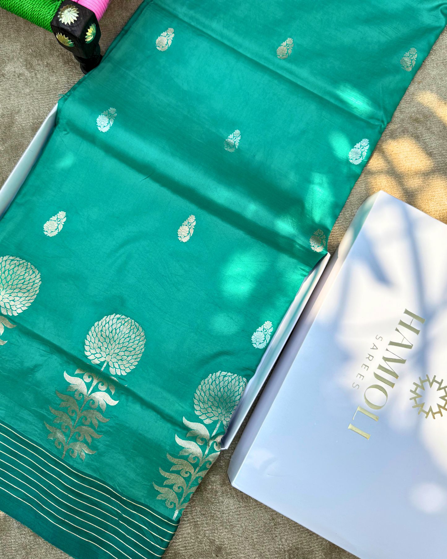 Sea Green Pure Banarasi Mulberry Mango Soft Silk Saree
