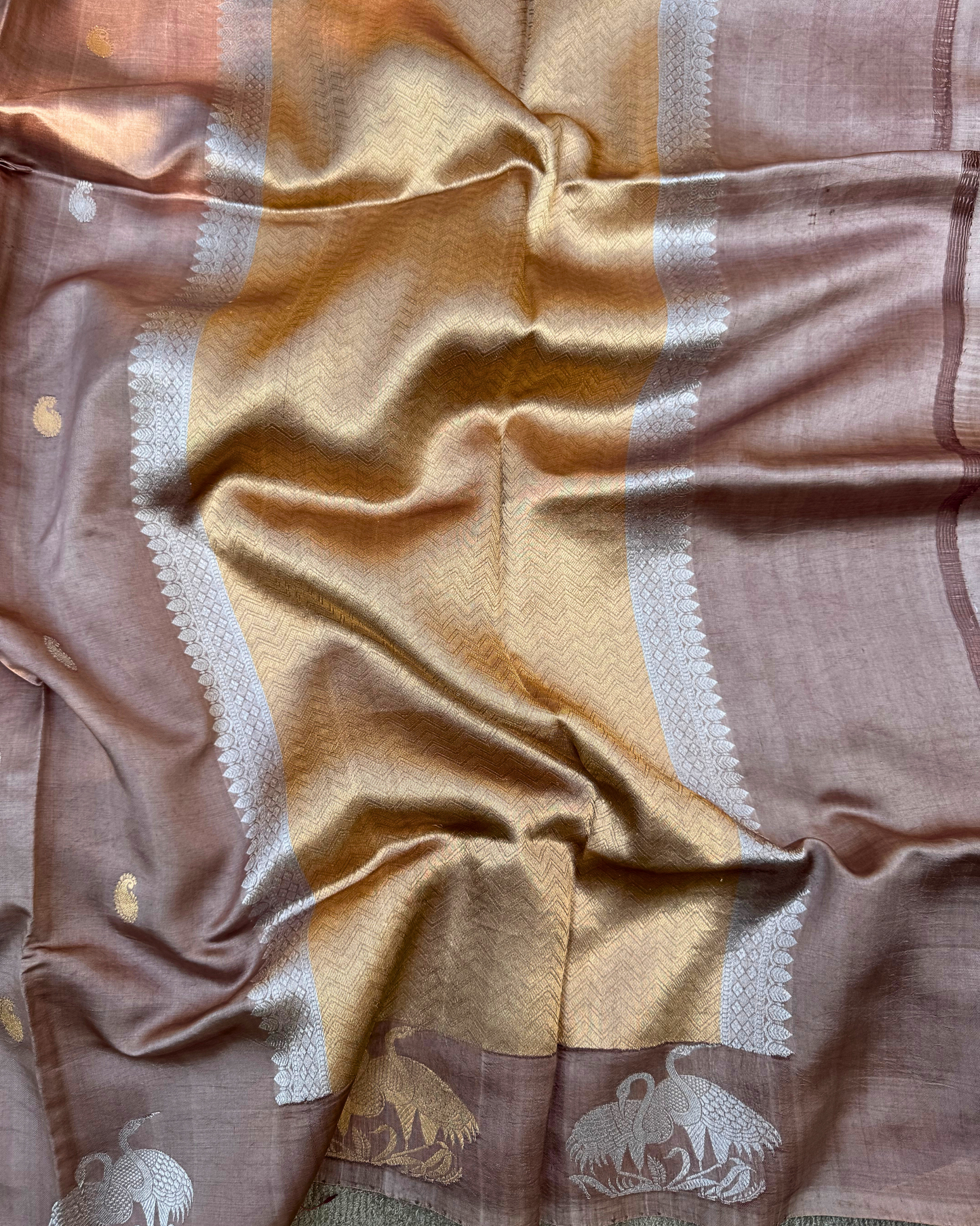 Mouse Brown Pure Banarasi Mulberry Mango Soft Silk Saree