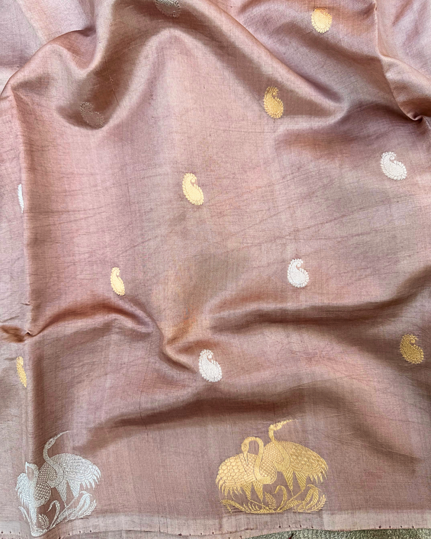 Mouse Brown Pure Banarasi Mulberry Mango Soft Silk Saree