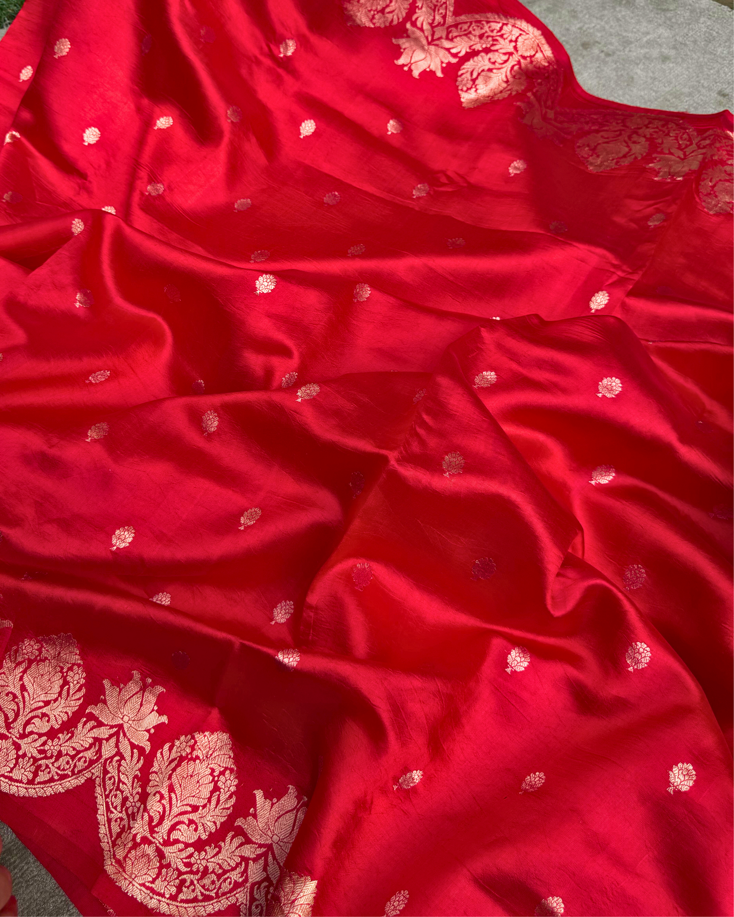 Red Pure Banarasi Mulberry Soft Silk Saree