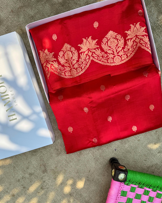 Red Pure Banarasi Mulberry Soft Silk Saree