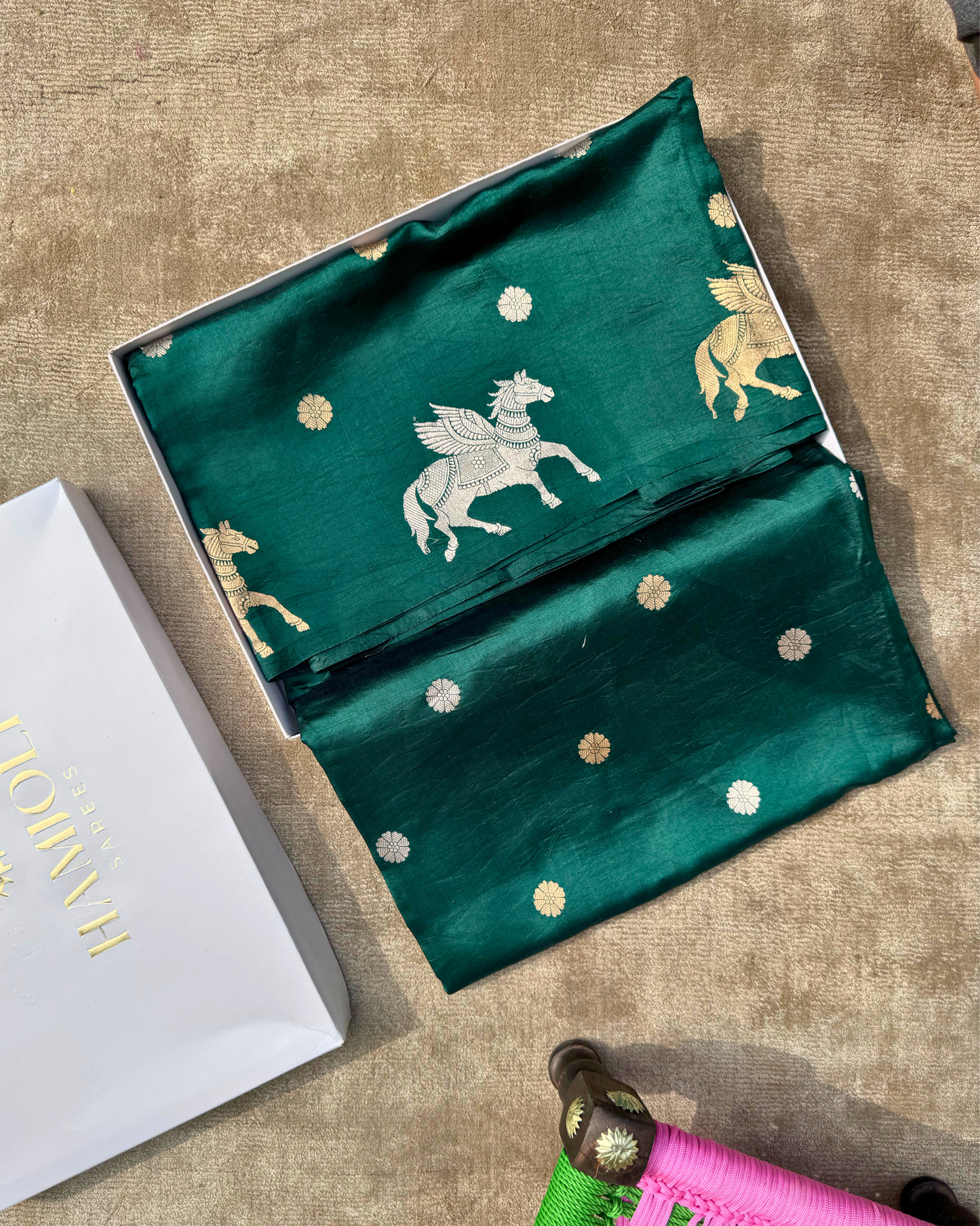 Dark Green Pure Banarasi Mulberry Soft Silk Saree