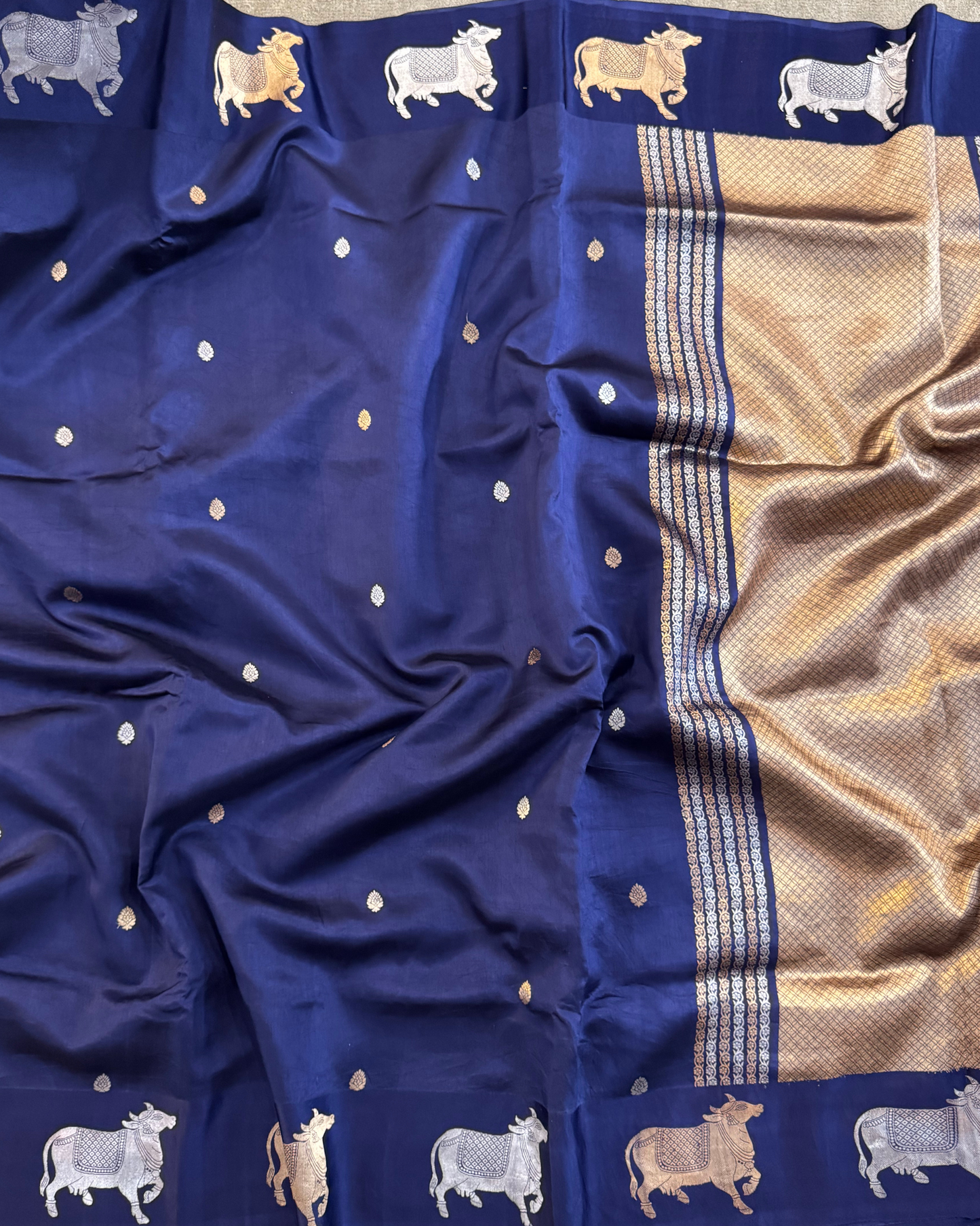 Nevy Blue Pure Banarasi Mulberry Mango Soft Silk Saree