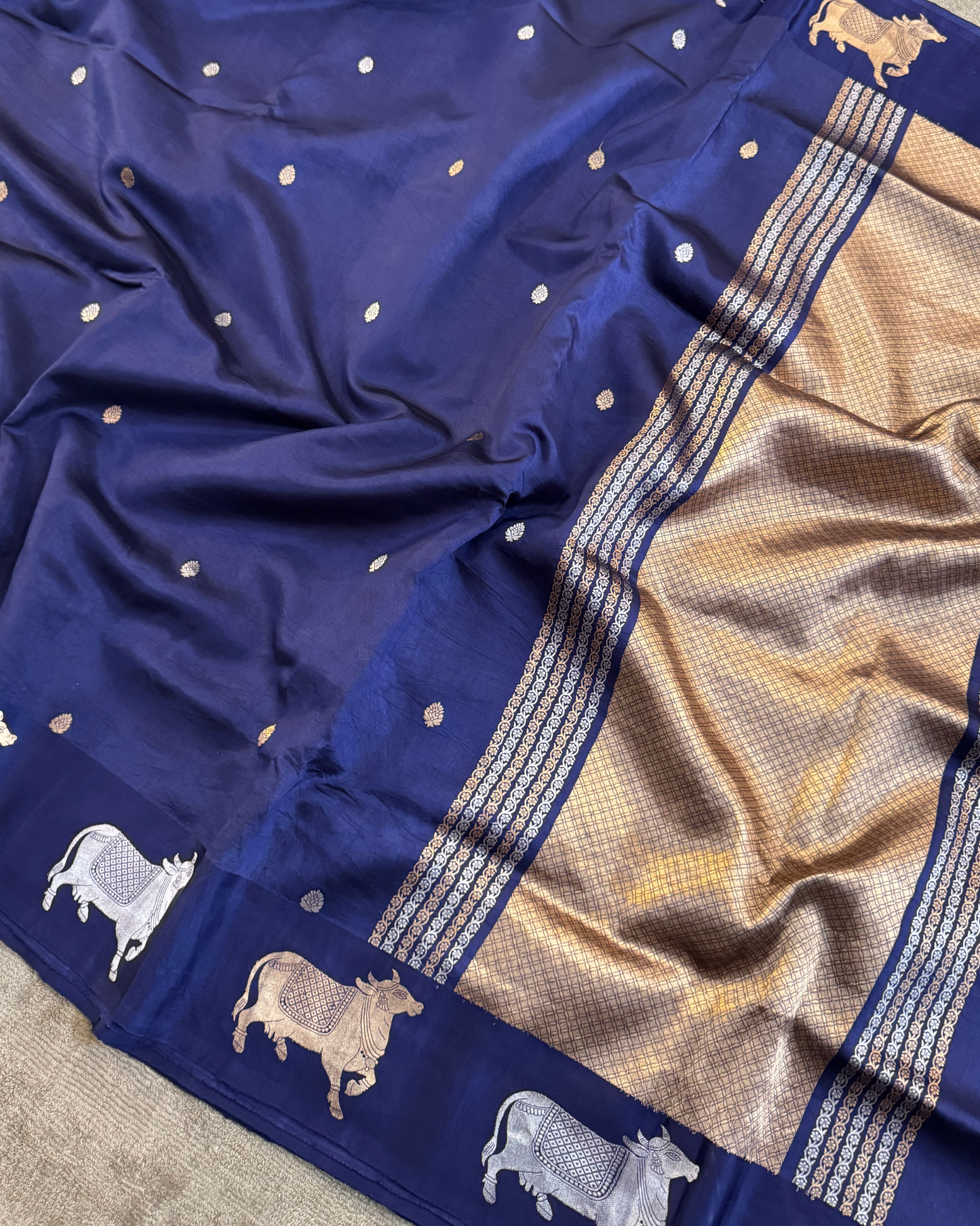 Nevy Blue Pure Banarasi Mulberry Mango Soft Silk Saree