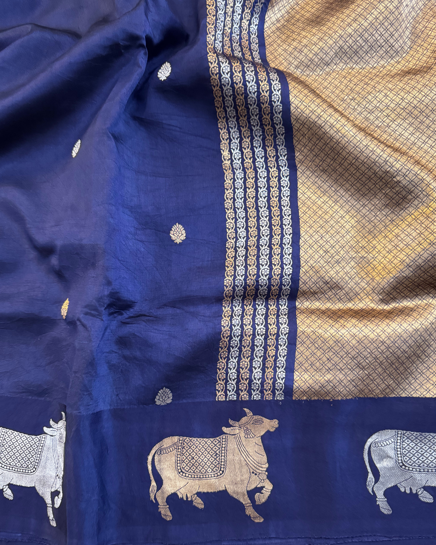 Nevy Blue Pure Banarasi Mulberry Mango Soft Silk Saree