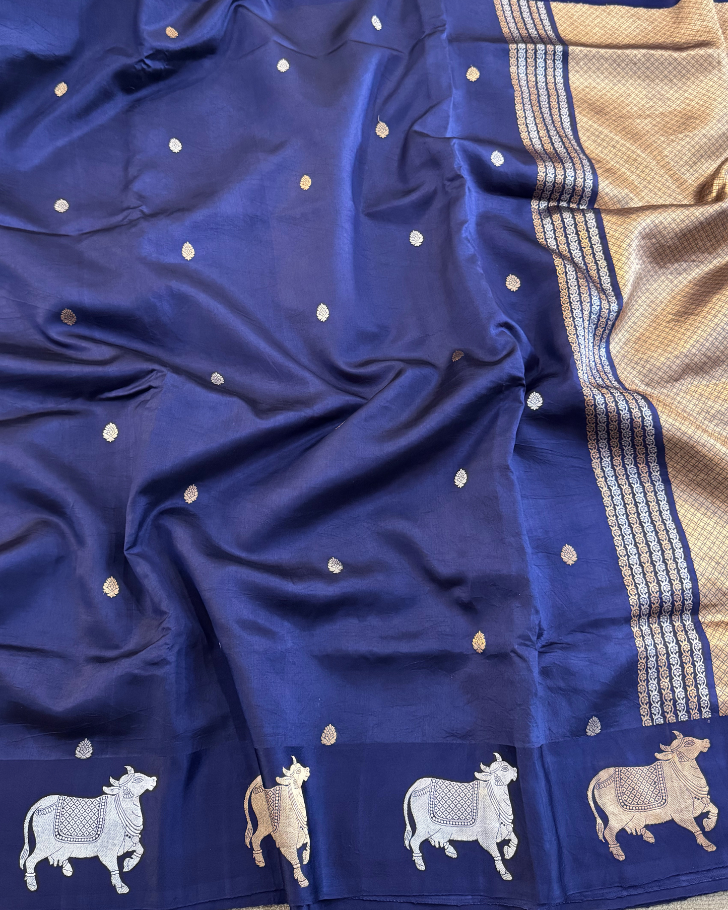 Nevy Blue Pure Banarasi Mulberry Mango Soft Silk Saree