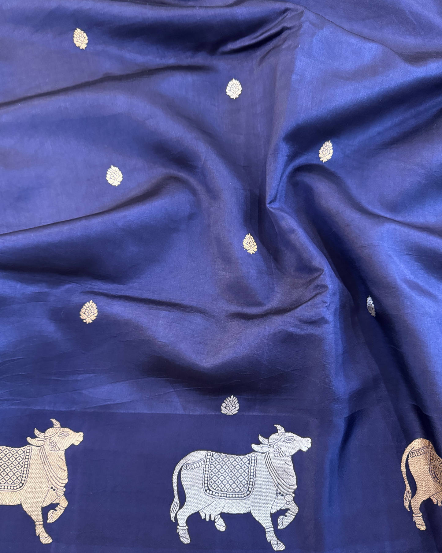 Nevy Blue Pure Banarasi Mulberry Mango Soft Silk Saree