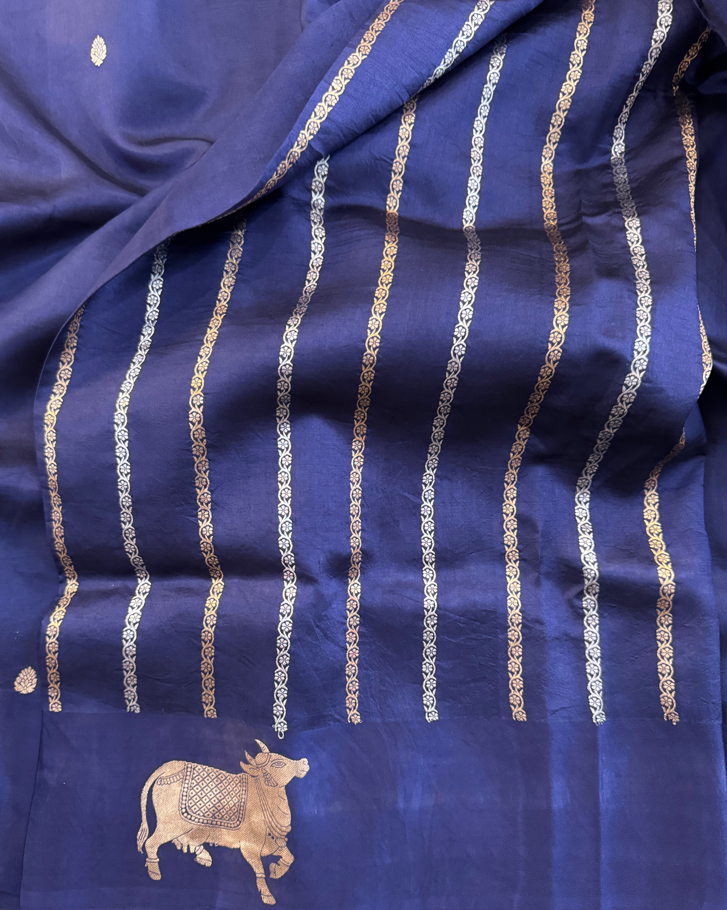 Nevy Blue Pure Banarasi Mulberry Mango Soft Silk Saree