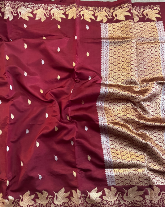Brown Pure Banarasi Mulberry Soft Silk Saree