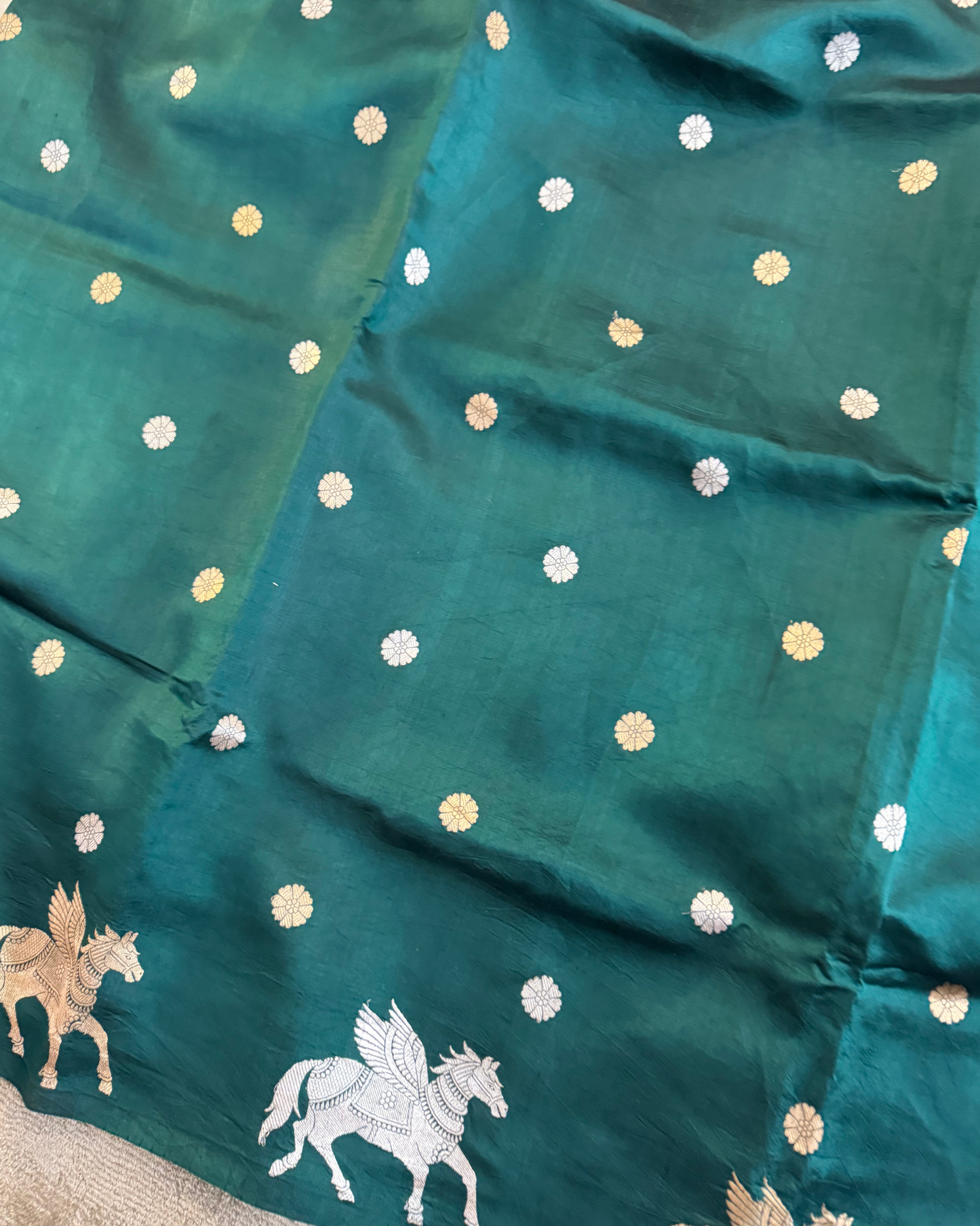 Dark Green Pure Banarasi Mulberry Soft Silk Saree