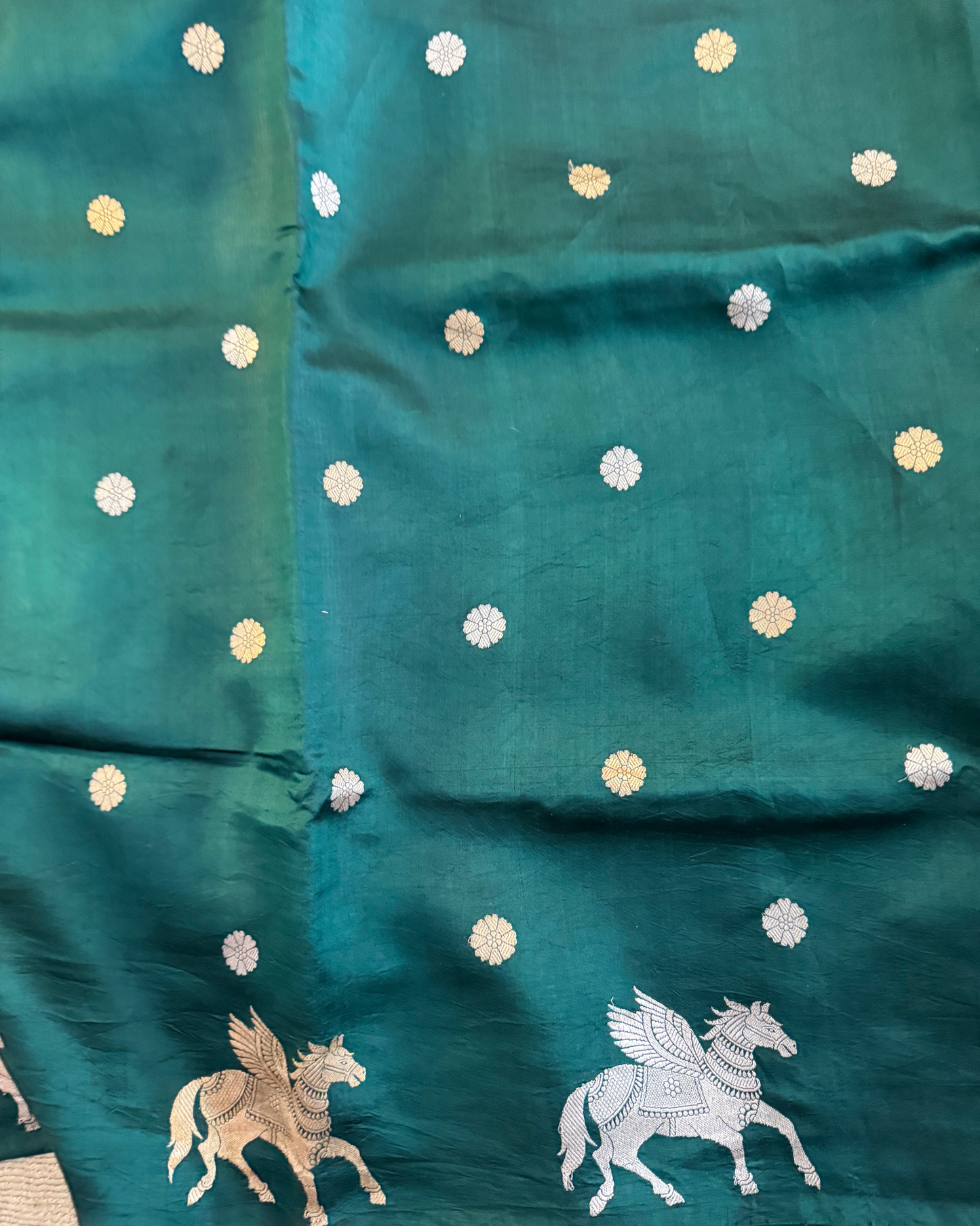 Dark Green Pure Banarasi Mulberry Soft Silk Saree