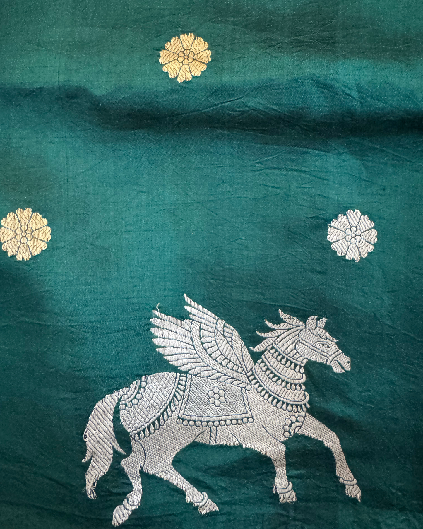 Dark Green Pure Banarasi Mulberry Soft Silk Saree