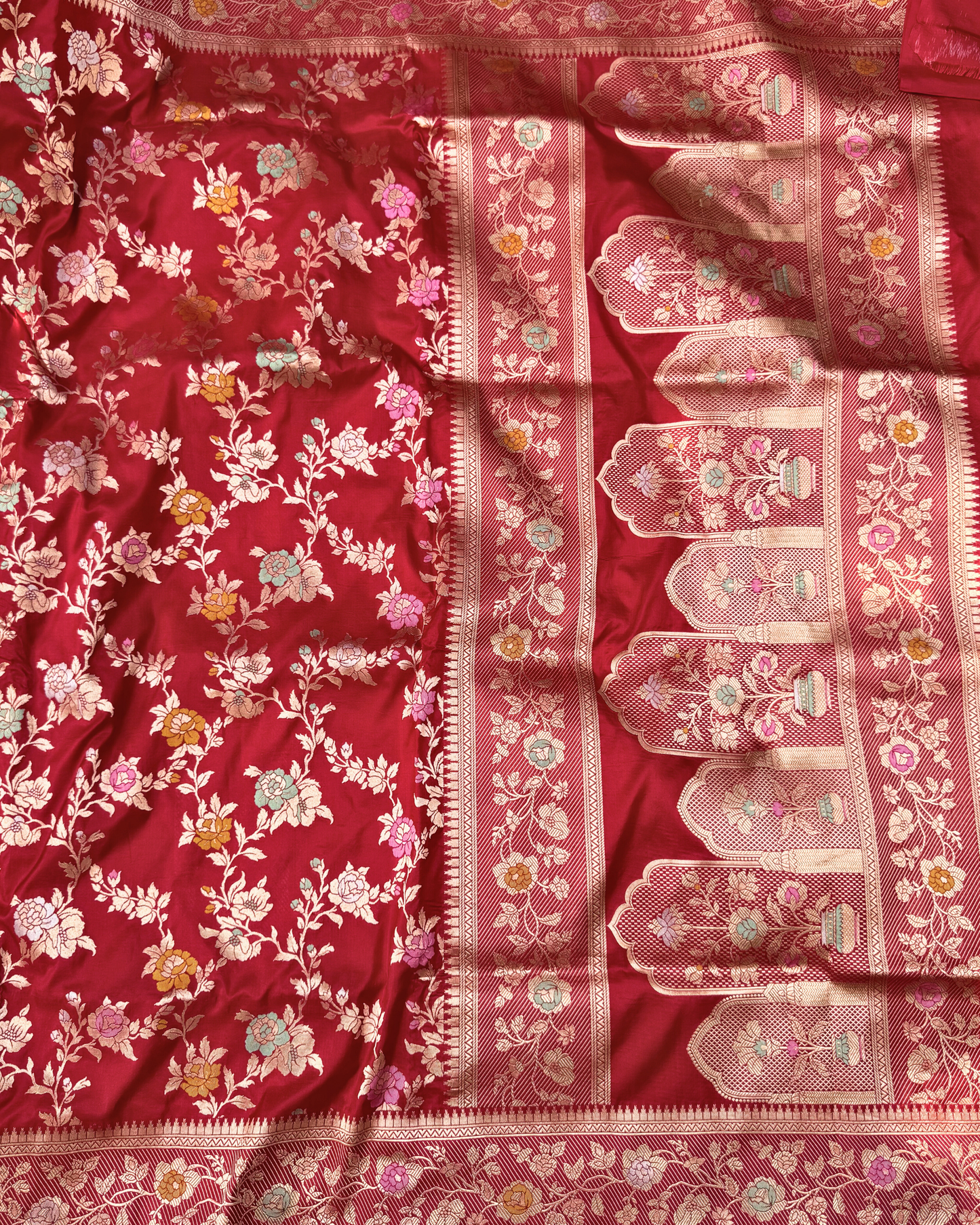 Red Pure Banarasi Katan Silk Jangla Saree