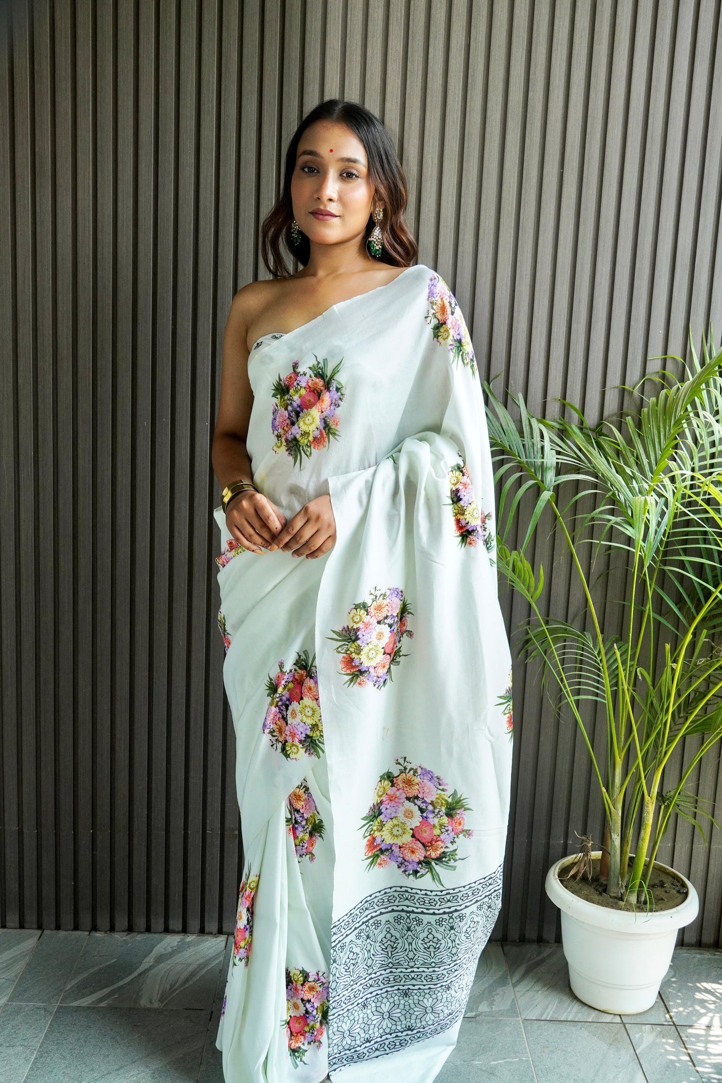 Blue Silk Saree with Digital Print