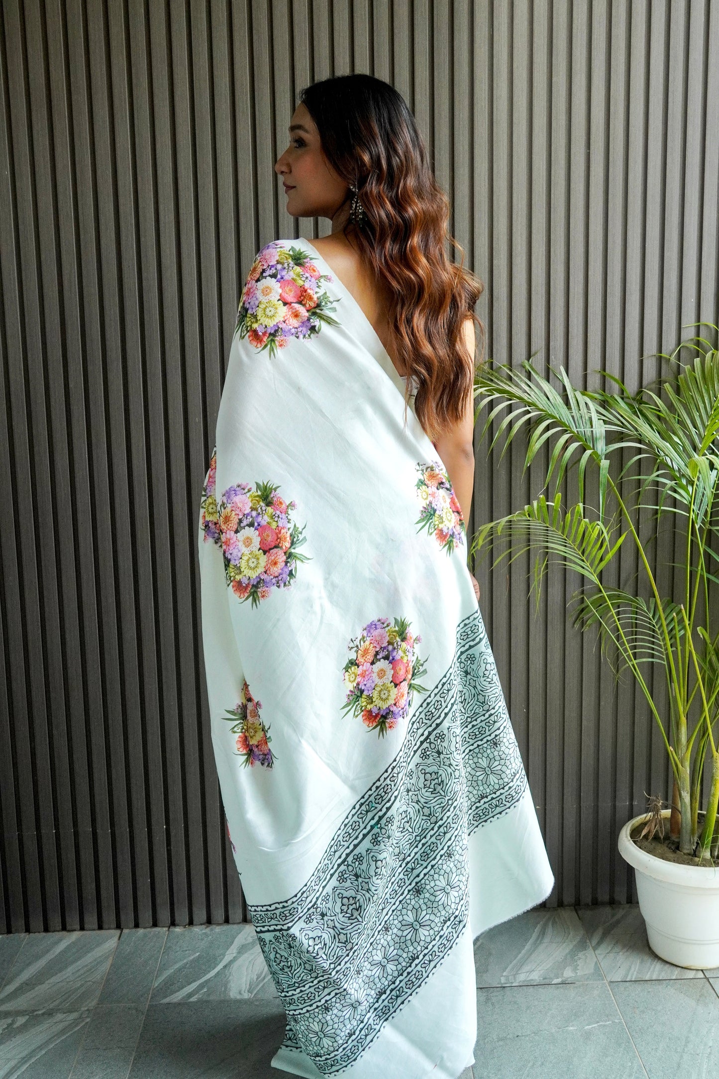 Blue Silk Saree with Digital Print