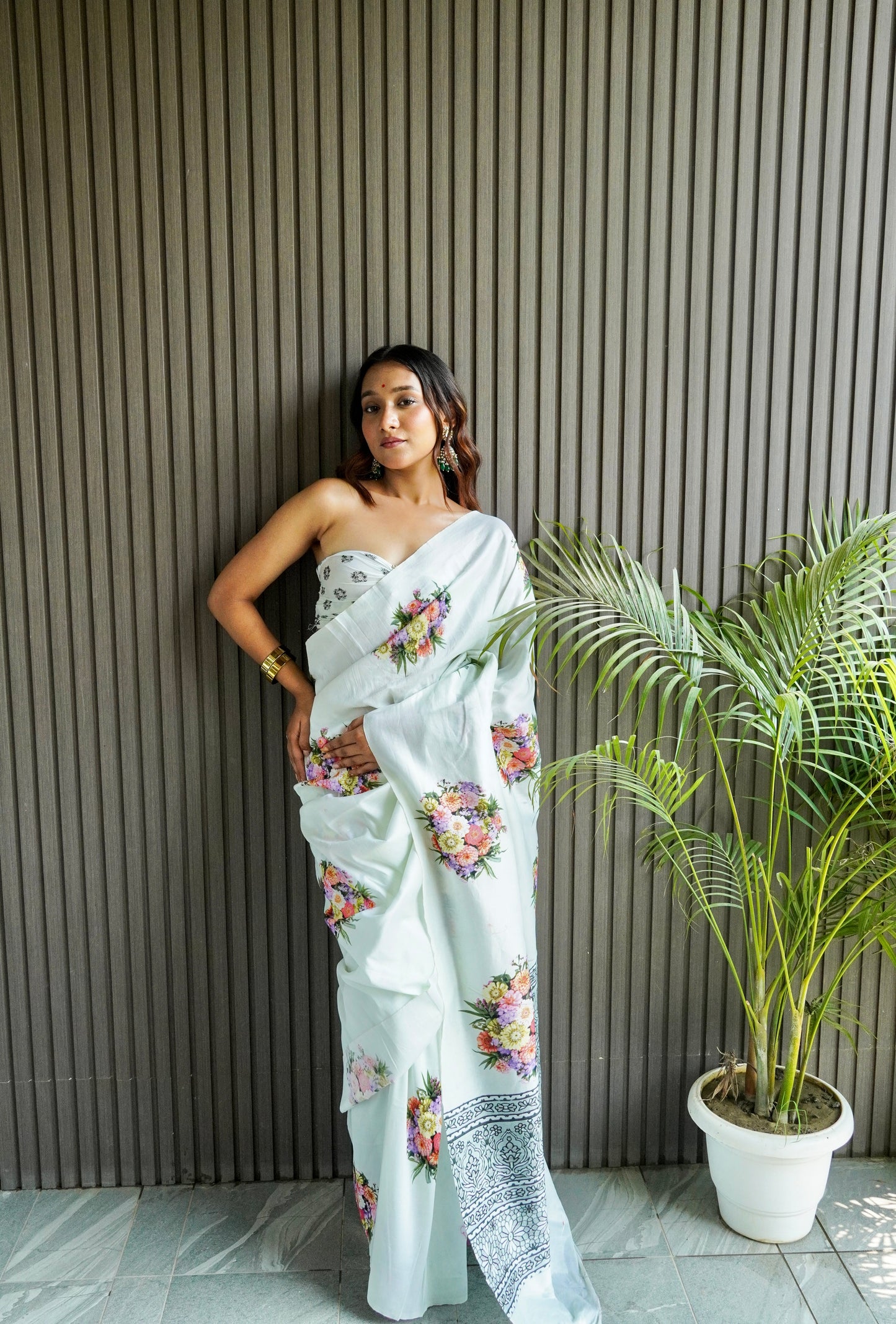 Blue Silk Saree with Digital Print