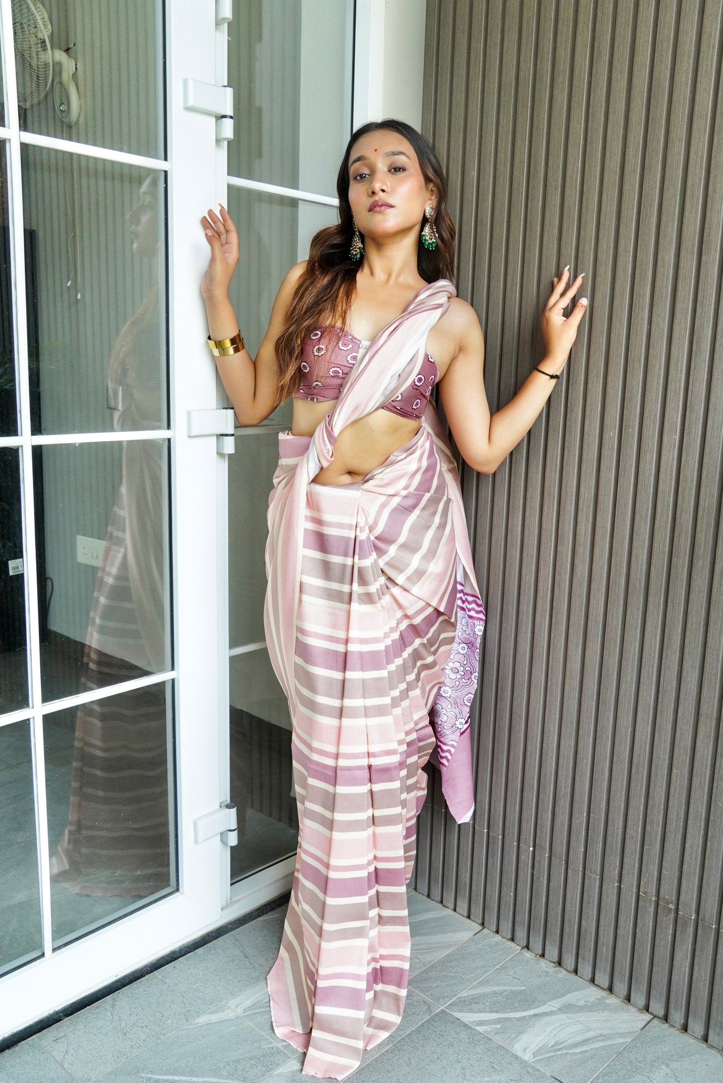 Peach Silk Saree with Digital Print