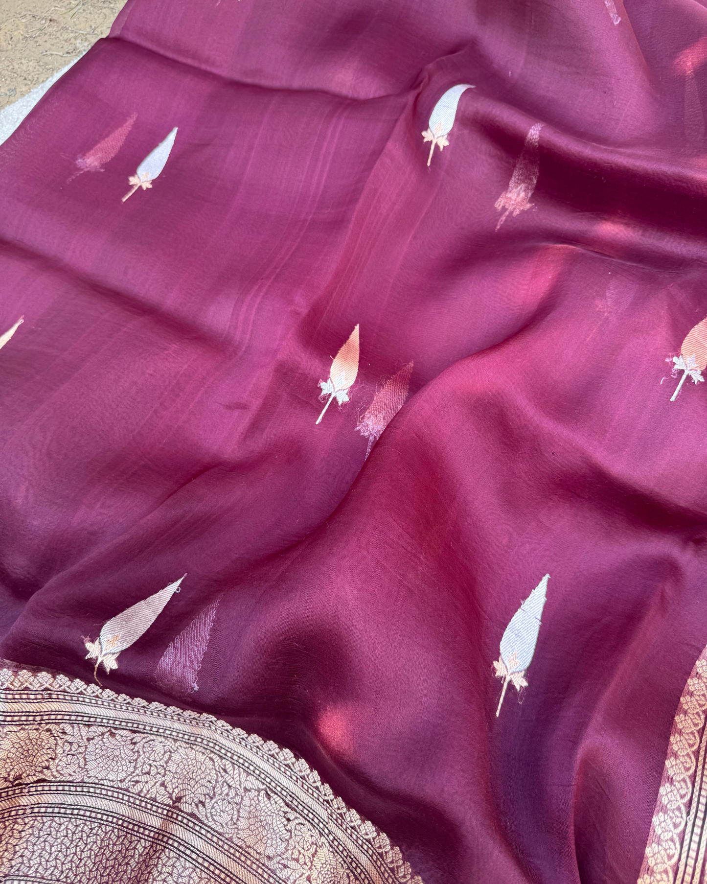 Magenta Pink Pure Banarasi Kora Silk Saree