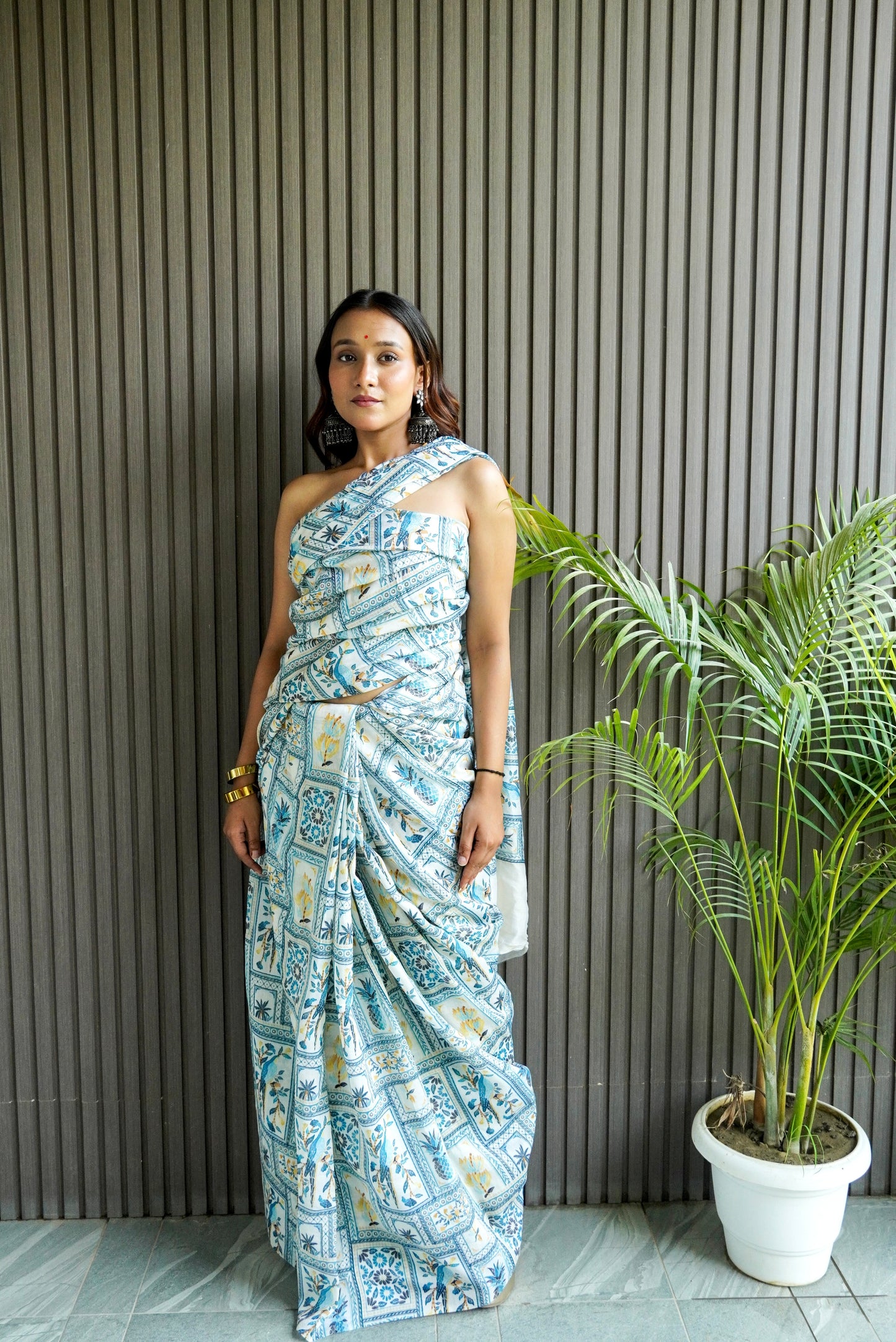 Blue Silk Saree with Digital Print